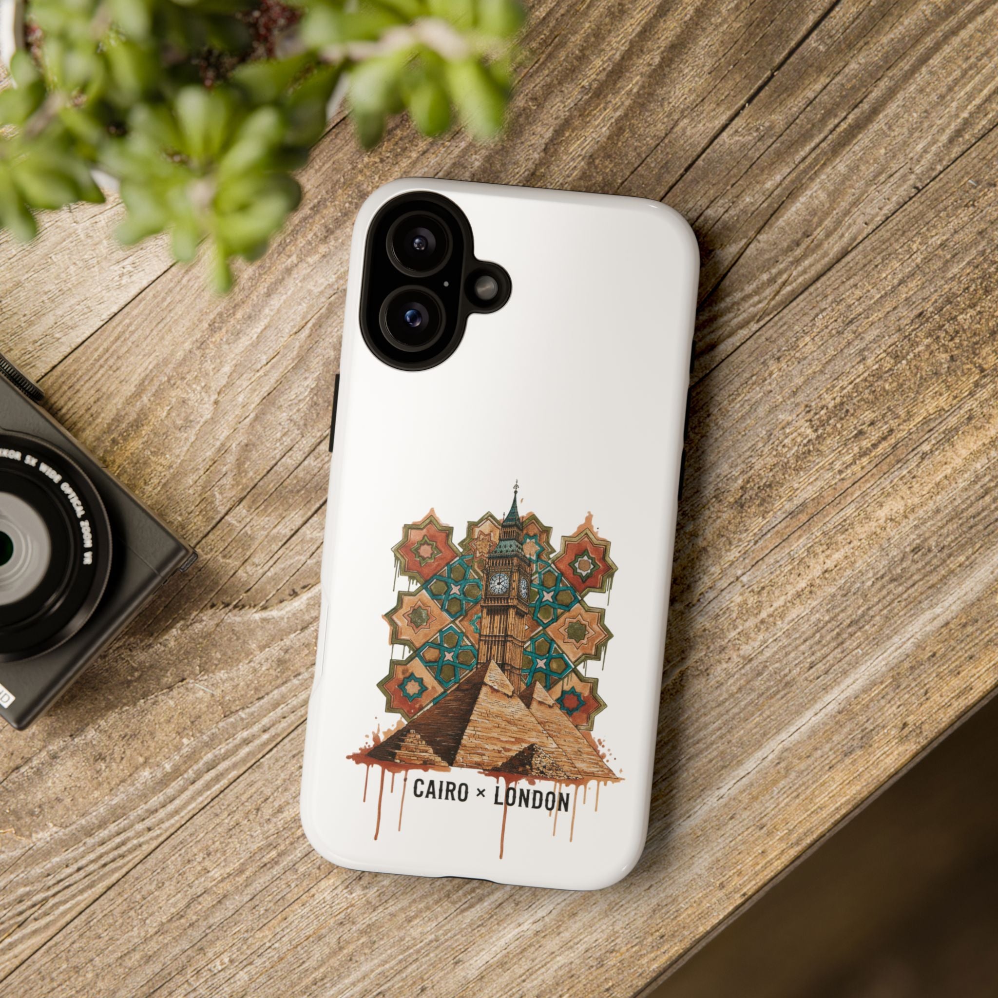 Cairo × London Phone Case — Vintage Mosaic Pyramids & Big Ben Travel Design