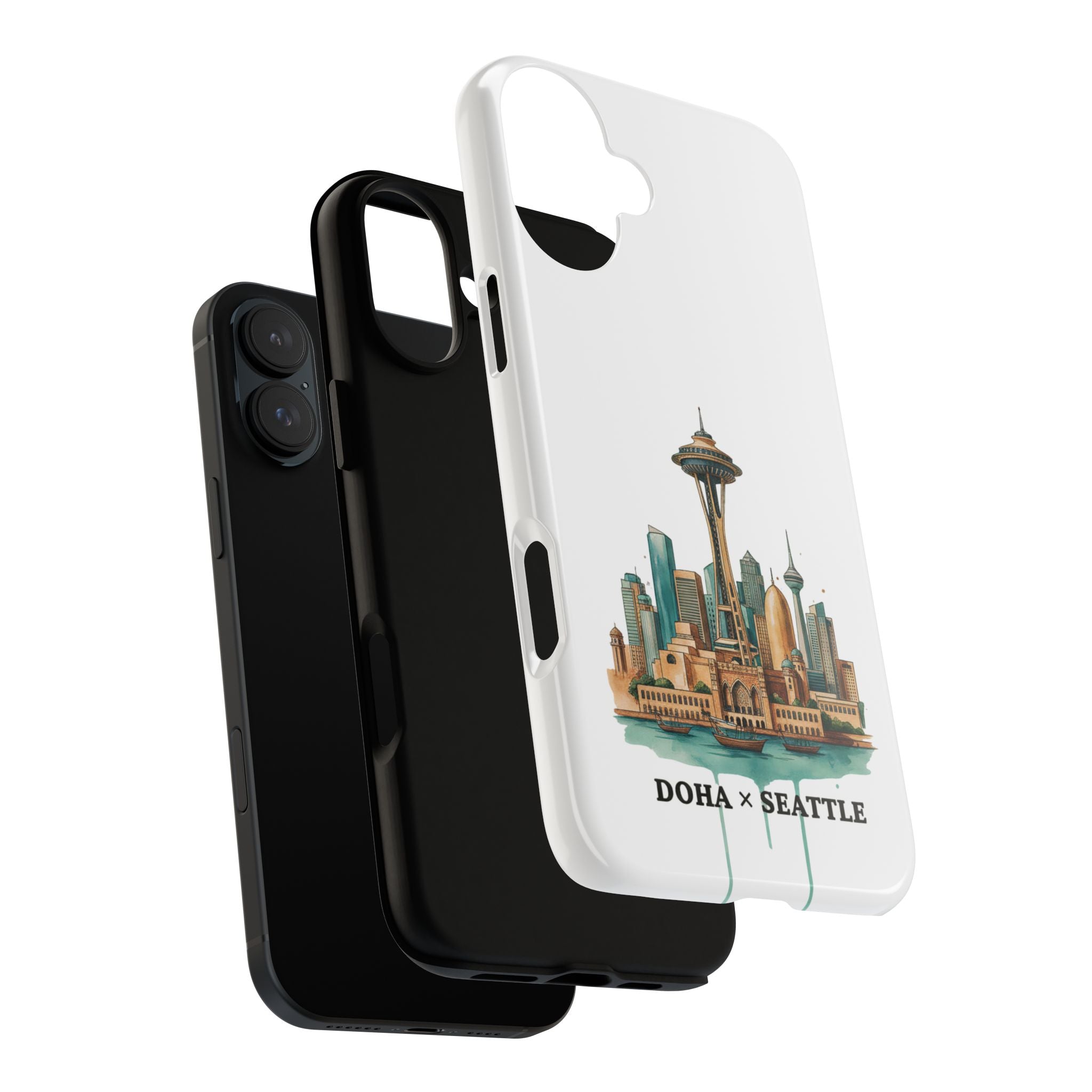 Doha x Seattle Skyline Tough Phone Case — Cityscape Protective Phone Cover