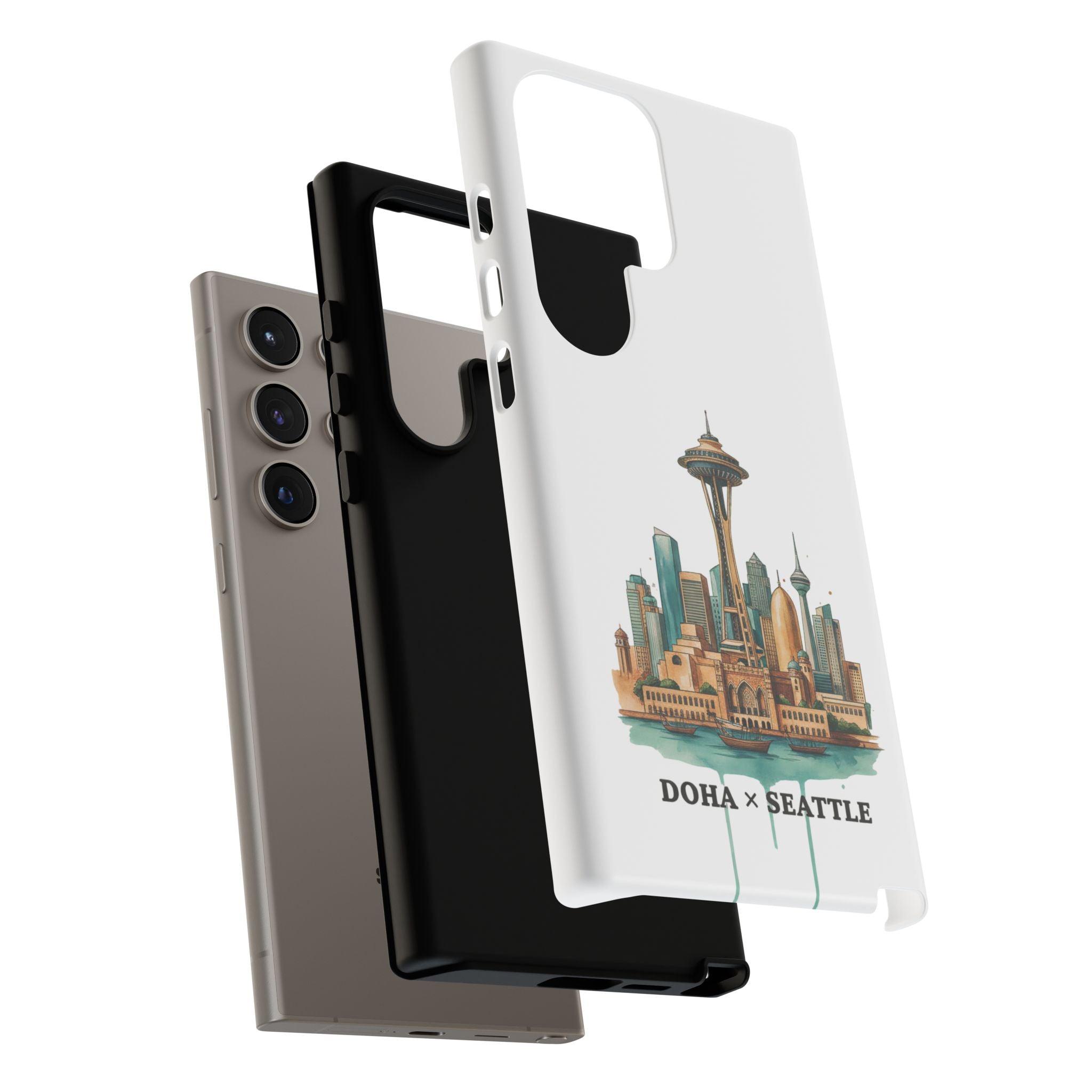 Doha x Seattle Skyline Tough Phone Case — Cityscape Protective Phone Cover
