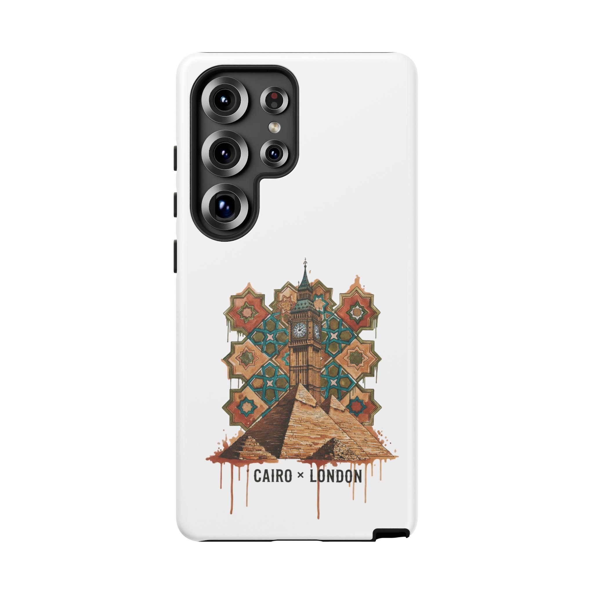 Cairo × London Phone Case — Vintage Mosaic Pyramids & Big Ben Travel Design
