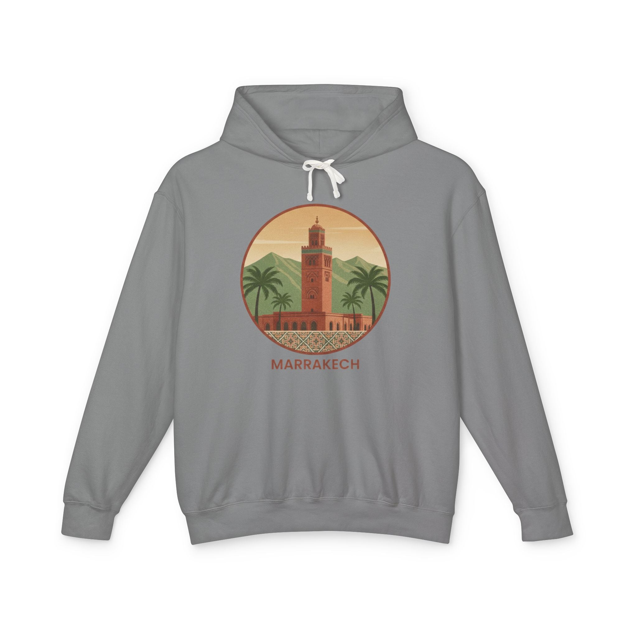 Marrakech Vintage Travel Hoodie — Retro Palm Tree Morocco Sweatshirt