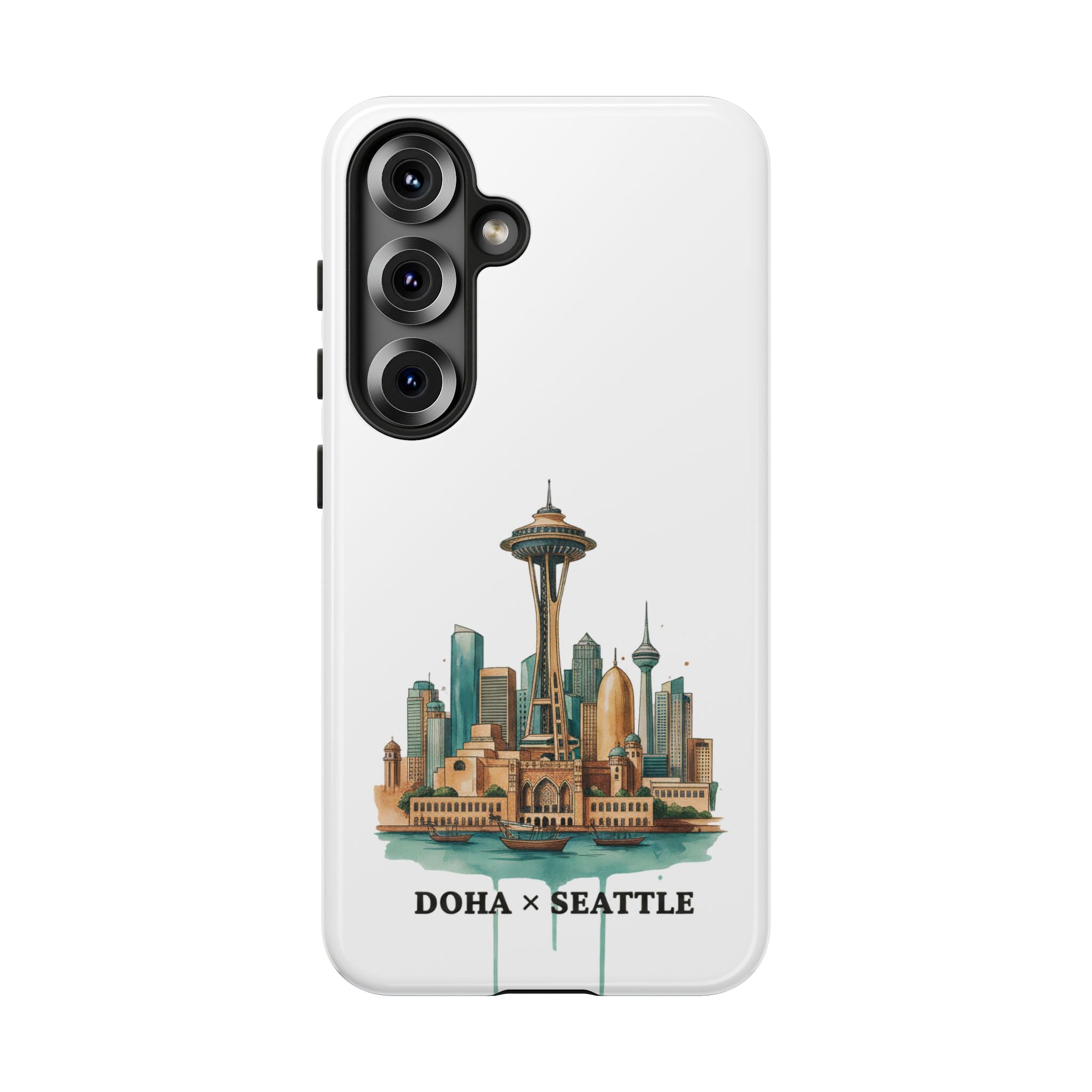 Doha x Seattle Skyline Tough Phone Case — Cityscape Protective Phone Cover