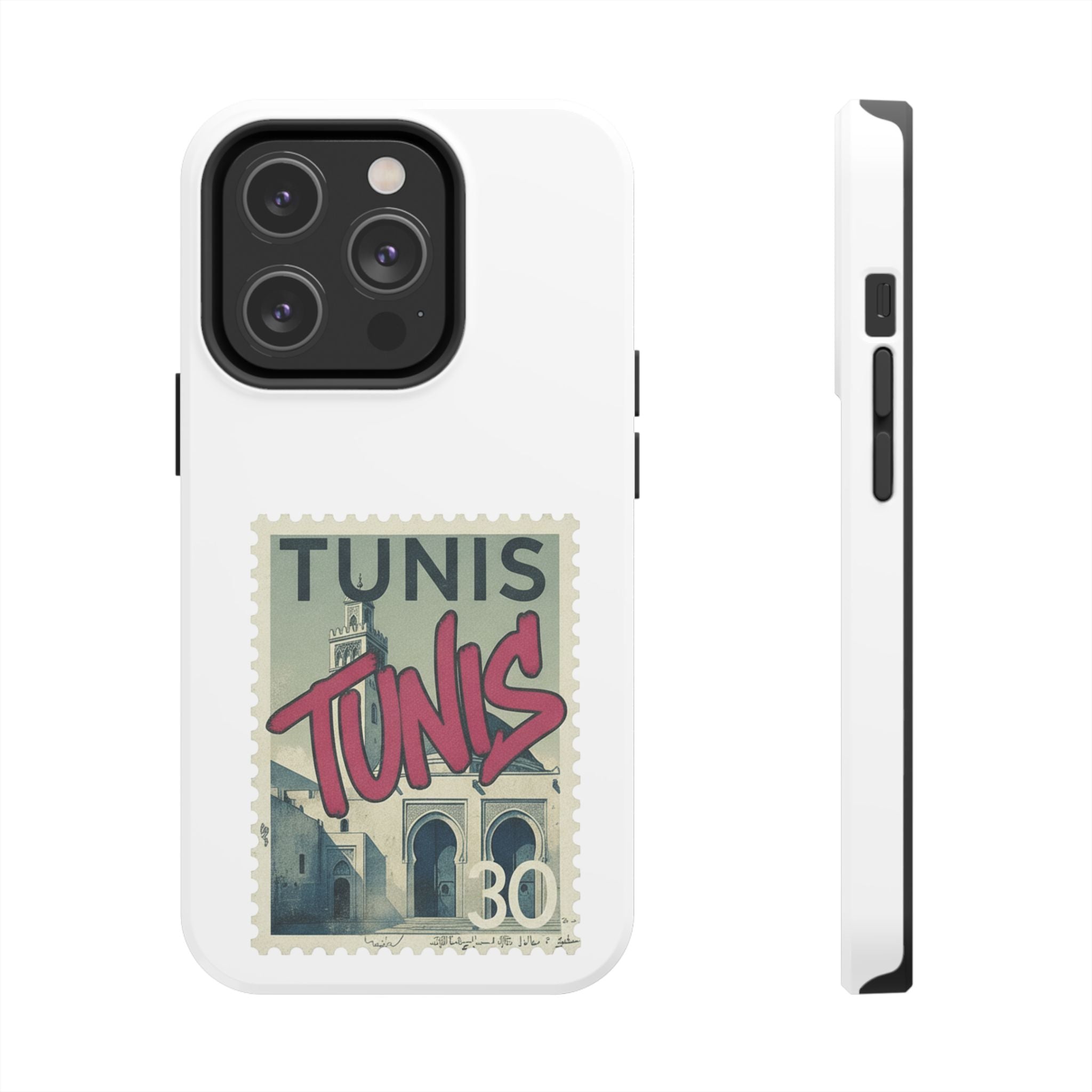 Tunis Vintage Stamp Tough Phone Case — Retro Tunisia Travel Phone Cover