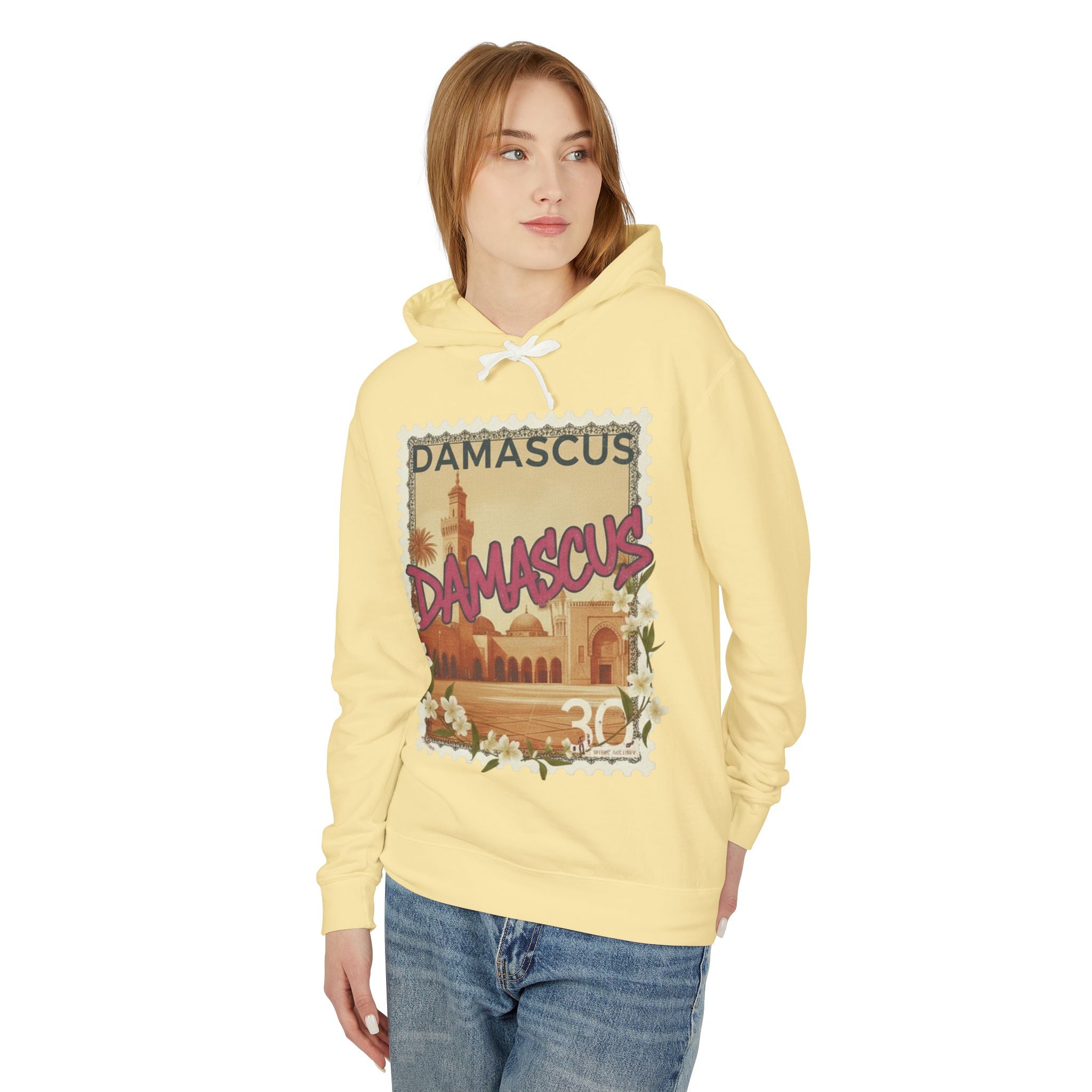 Damascus Vintage Postage Hoodie — Retro Travel Sweatshirt