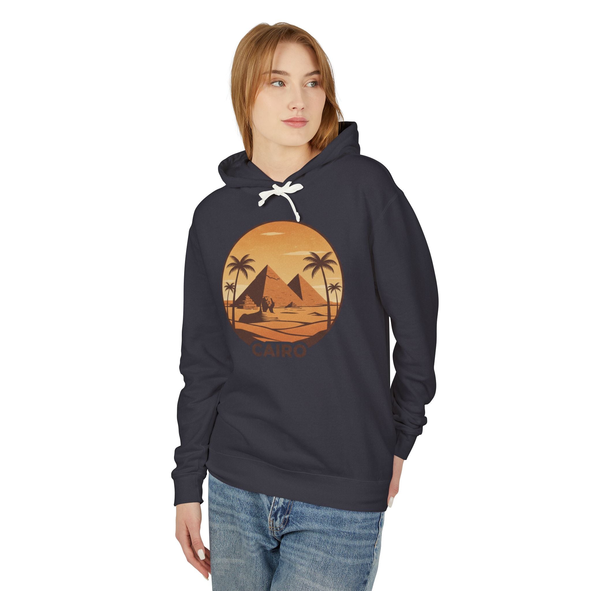 Cairo Sunset Hoodie — Vintage Pyramids Palm Tree Travel Sweatshirt