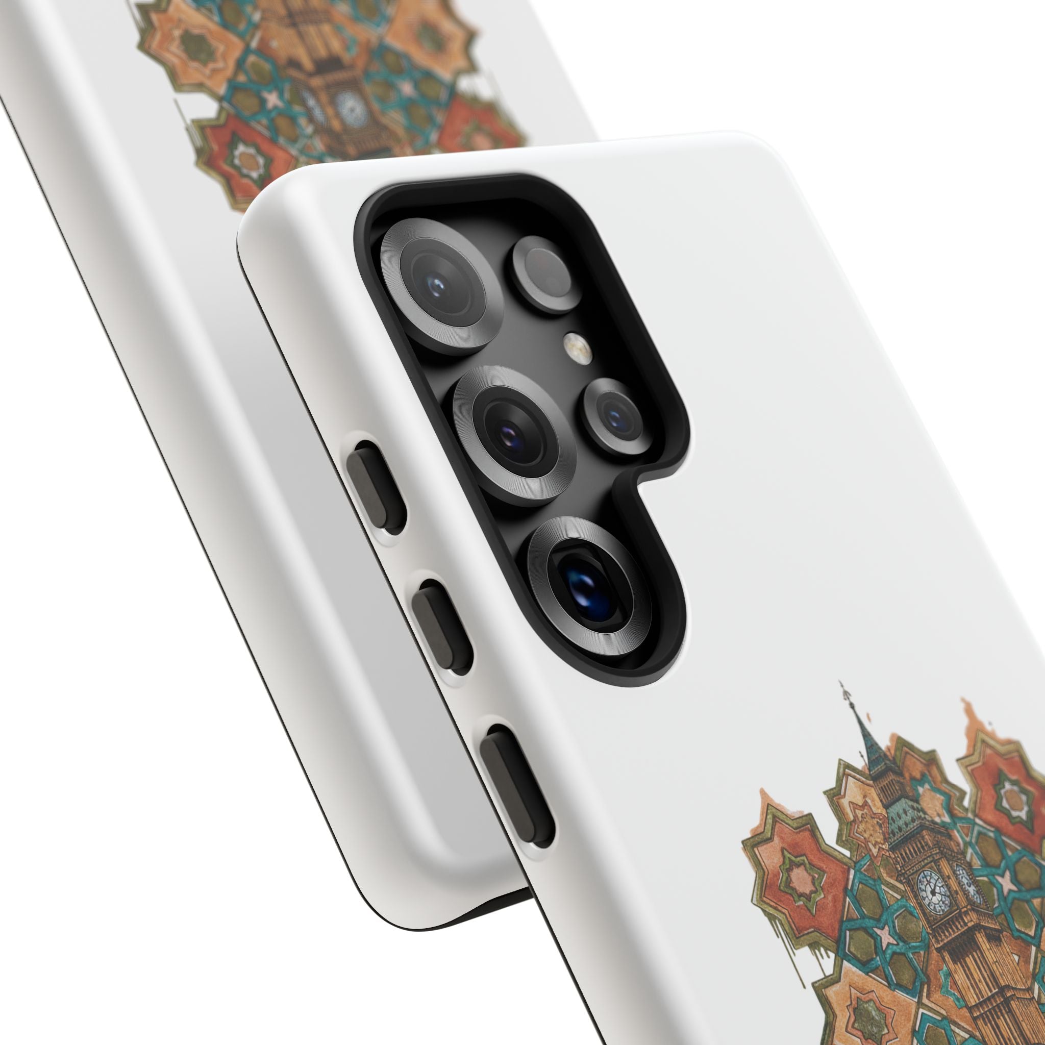 Cairo × London Phone Case — Vintage Mosaic Pyramids & Big Ben Travel Design