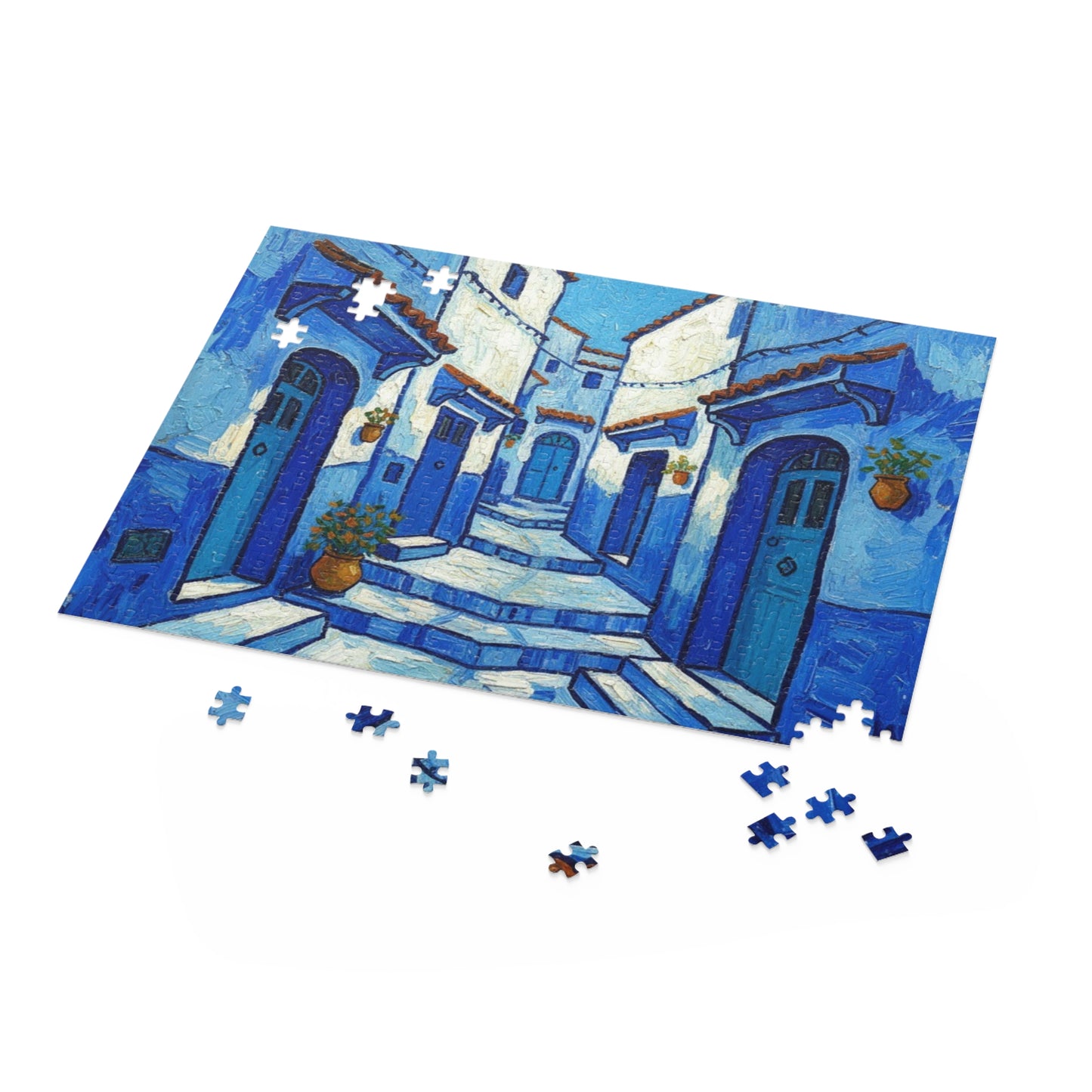 Blue Mediterranean Alley Puzzle — 120/252/500-Piece Jigsaw