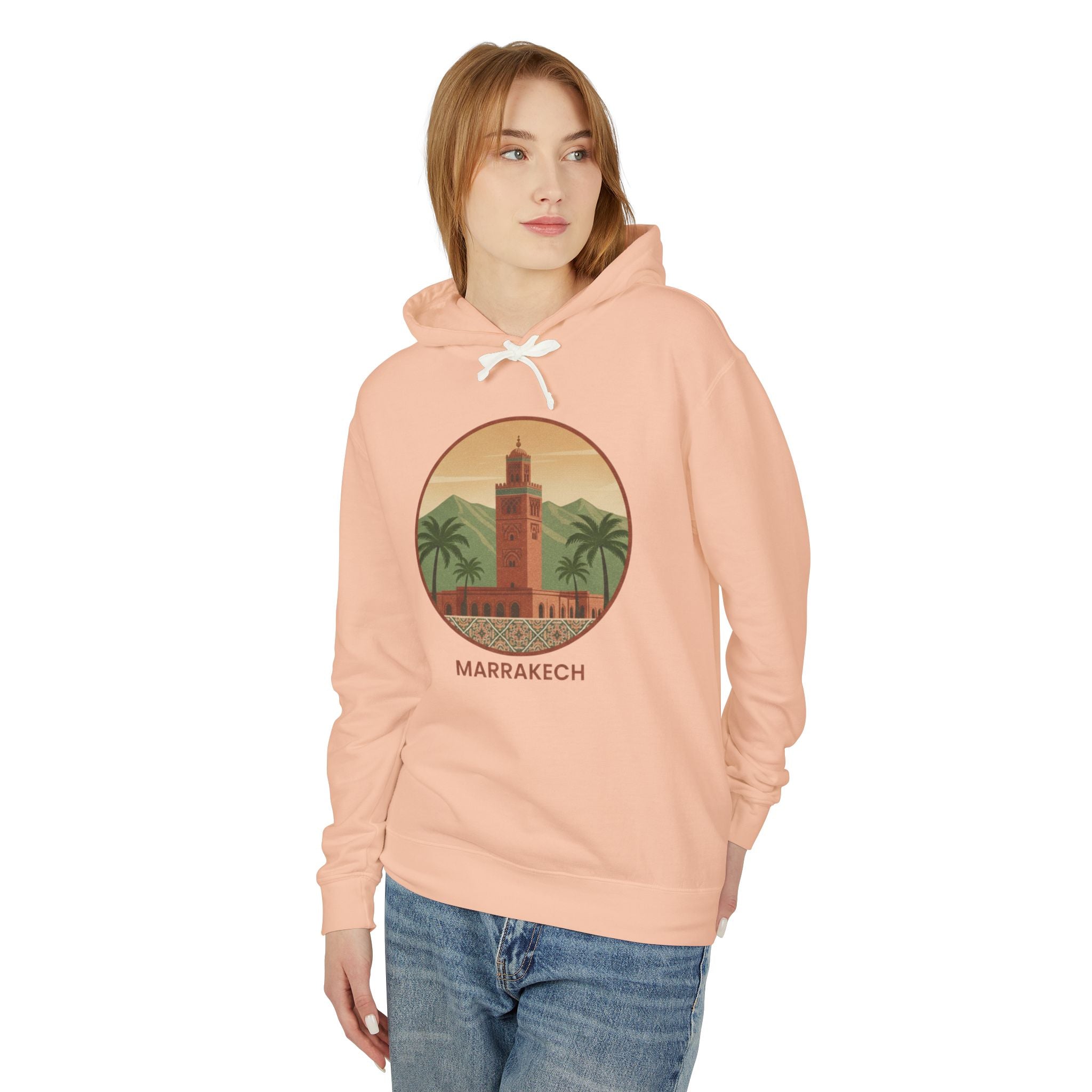 Marrakech Vintage Travel Hoodie — Retro Palm Tree Morocco Sweatshirt