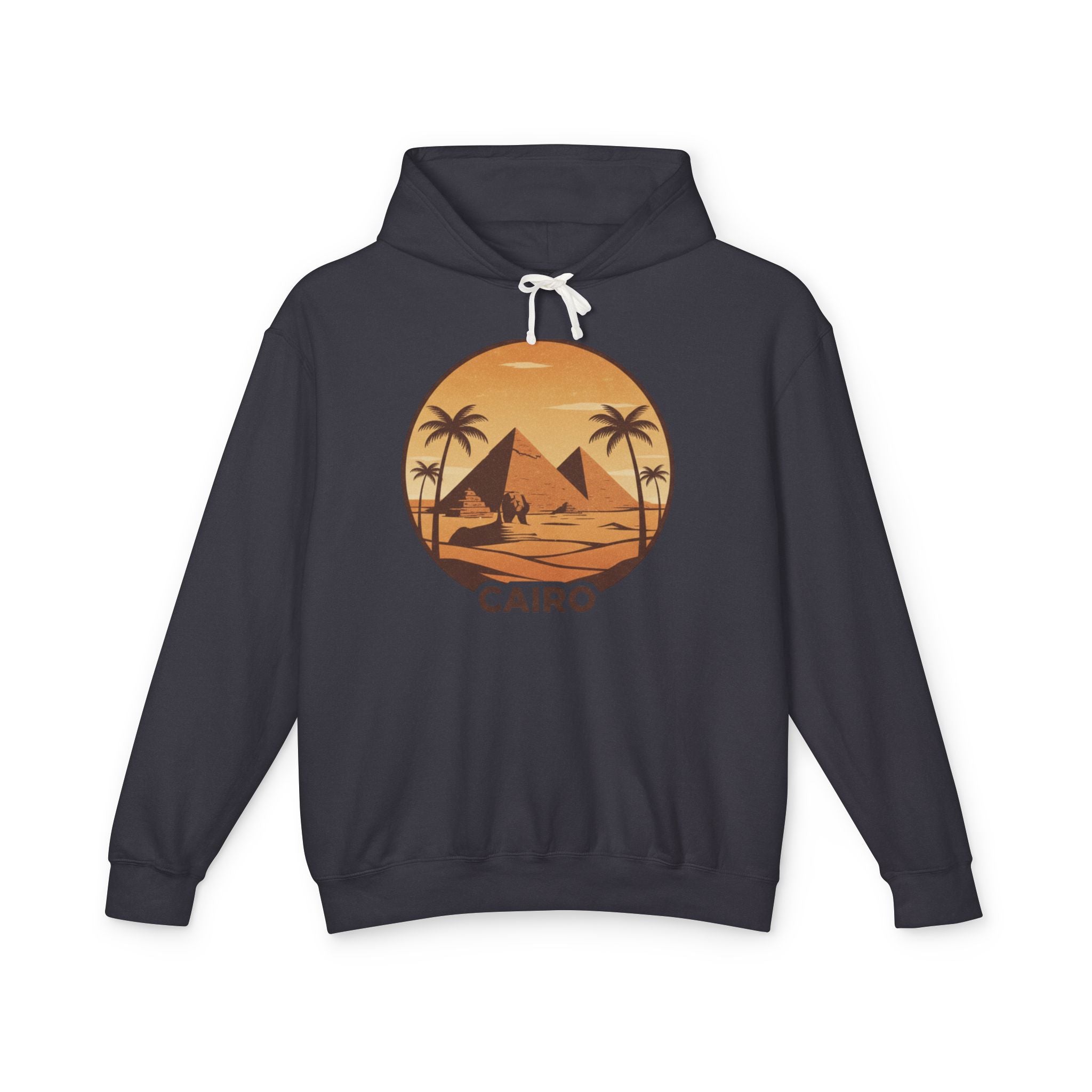 Cairo Sunset Hoodie — Vintage Pyramids Palm Tree Travel Sweatshirt