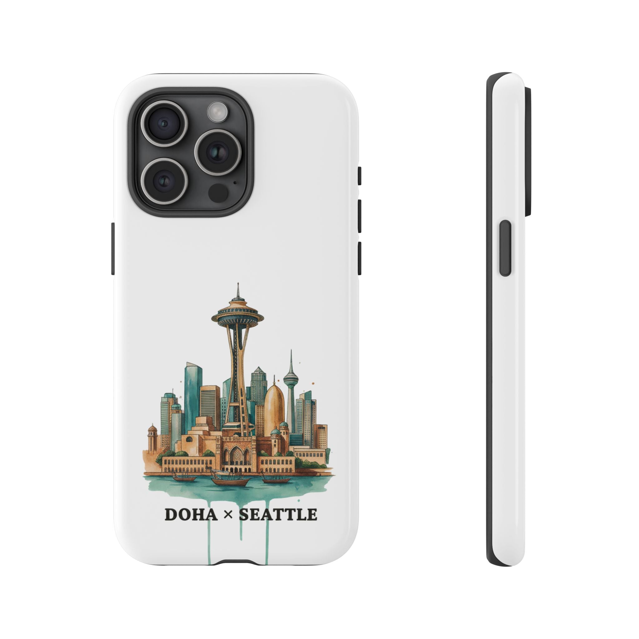 Doha x Seattle Skyline Tough Phone Case — Cityscape Protective Phone Cover