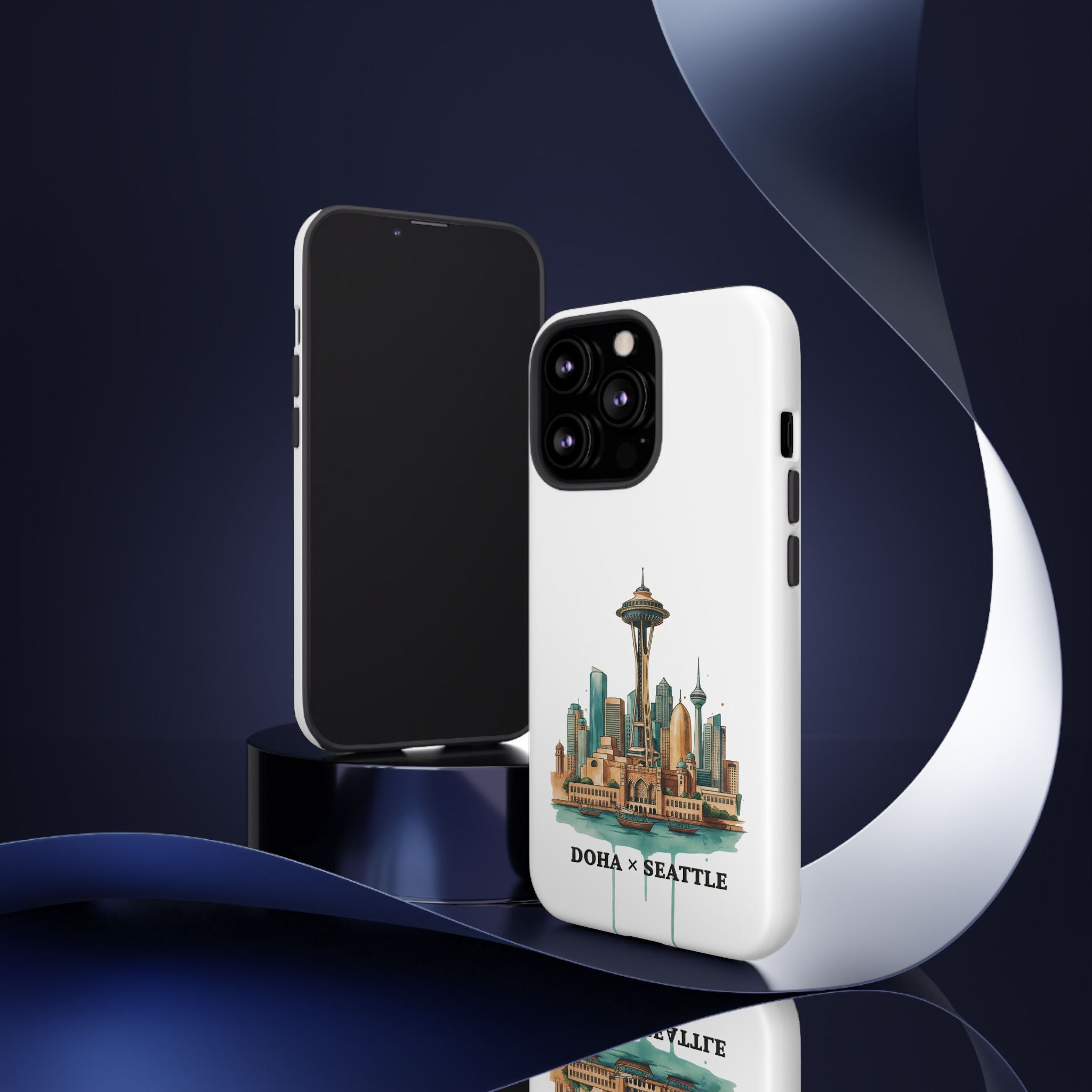 Doha x Seattle Skyline Tough Phone Case — Cityscape Protective Phone Cover