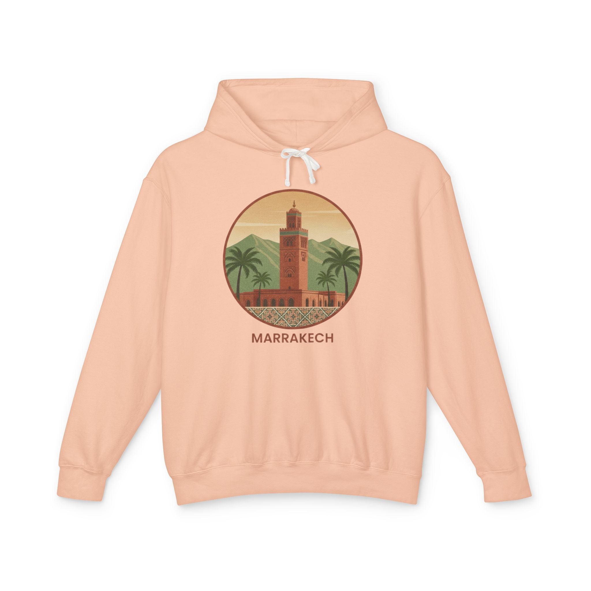 Marrakech Vintage Travel Hoodie — Retro Palm Tree Morocco Sweatshirt