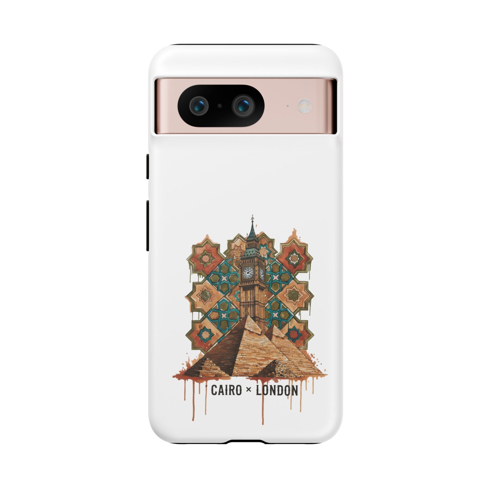 Cairo × London Phone Case — Vintage Mosaic Pyramids & Big Ben Travel Design