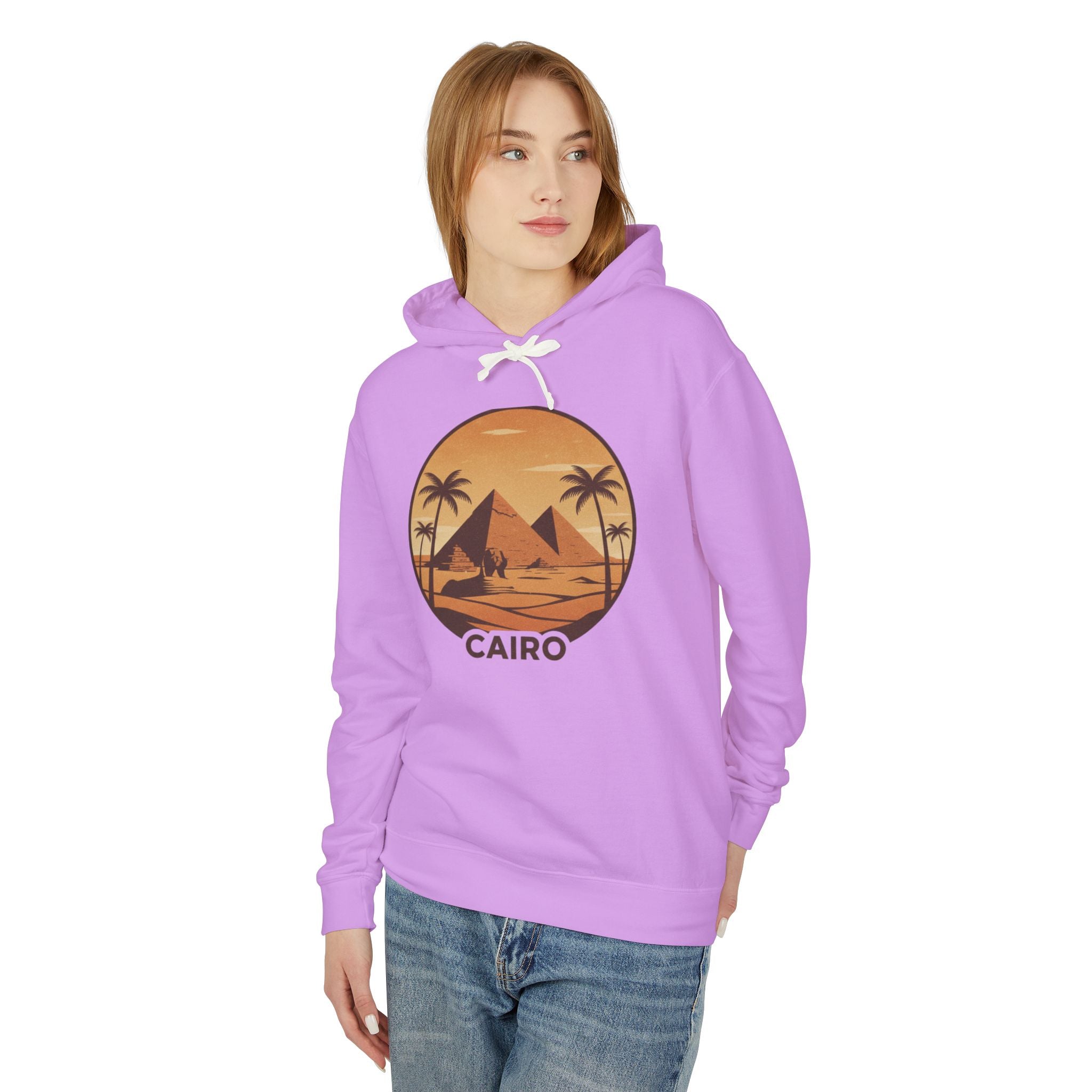 Cairo Sunset Hoodie — Vintage Pyramids Palm Tree Travel Sweatshirt