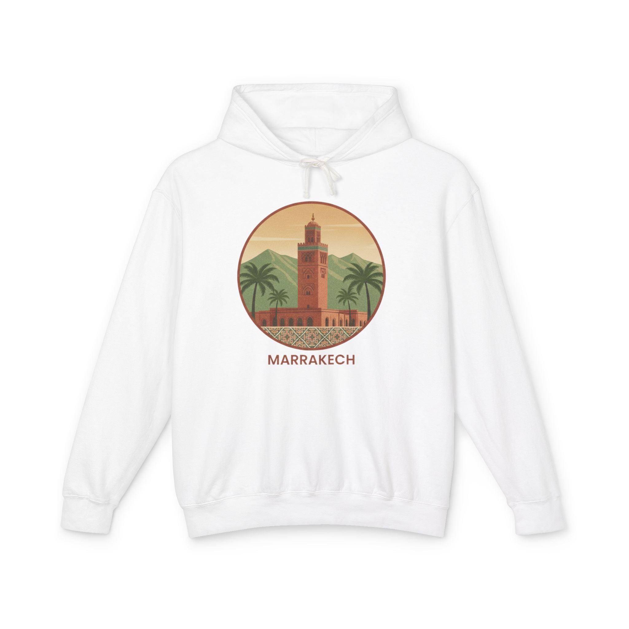 Marrakech Vintage Travel Hoodie — Retro Palm Tree Morocco Sweatshirt