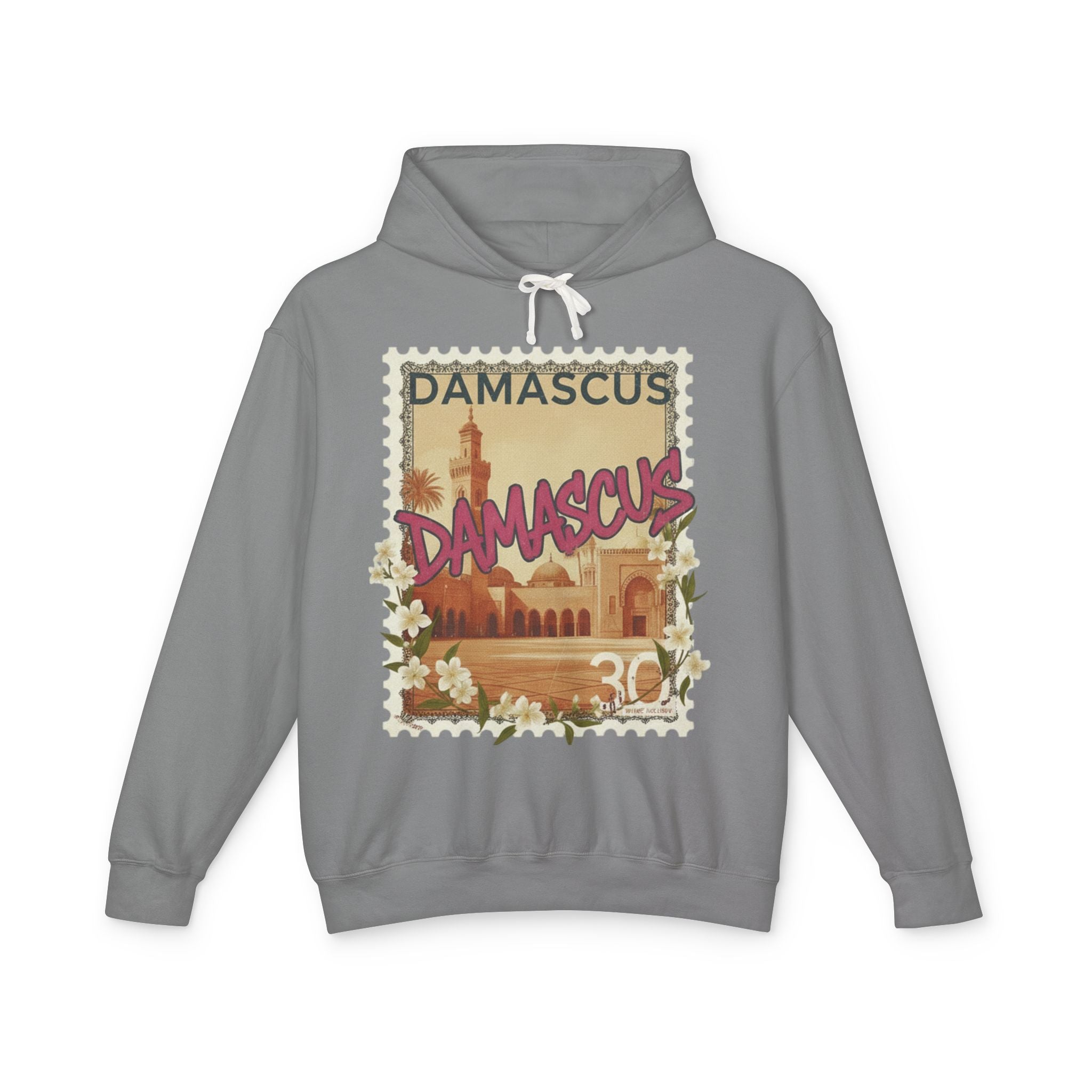 Damascus Vintage Postage Hoodie — Retro Travel Sweatshirt