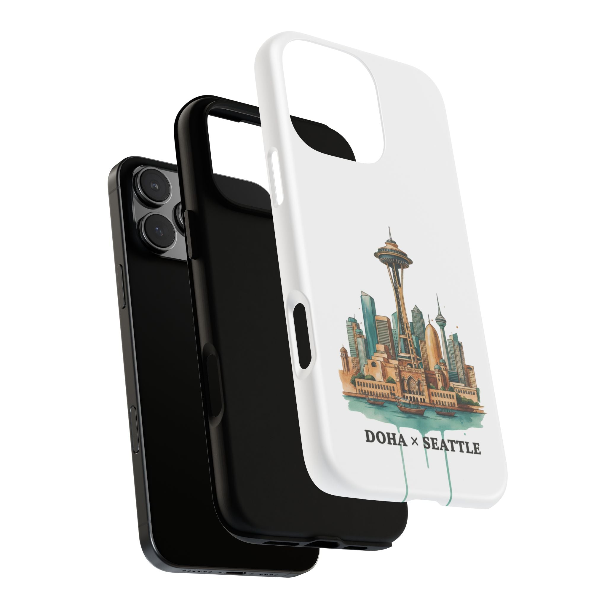 Doha x Seattle Skyline Tough Phone Case — Cityscape Protective Phone Cover