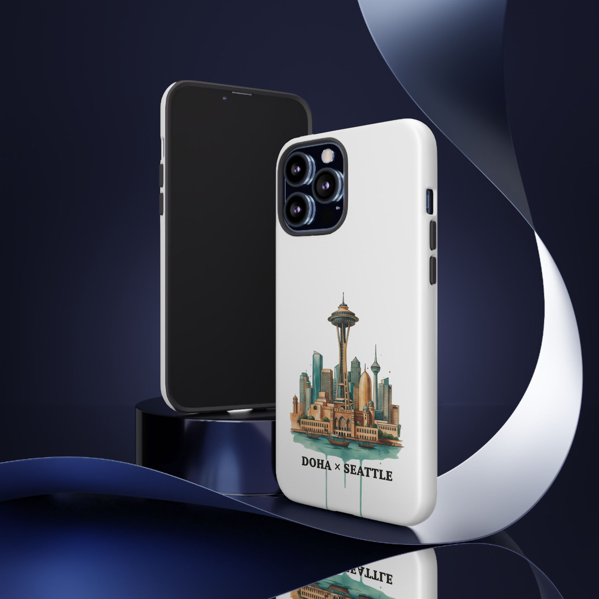 Doha x Seattle Skyline Tough Phone Case — Cityscape Protective Phone Cover