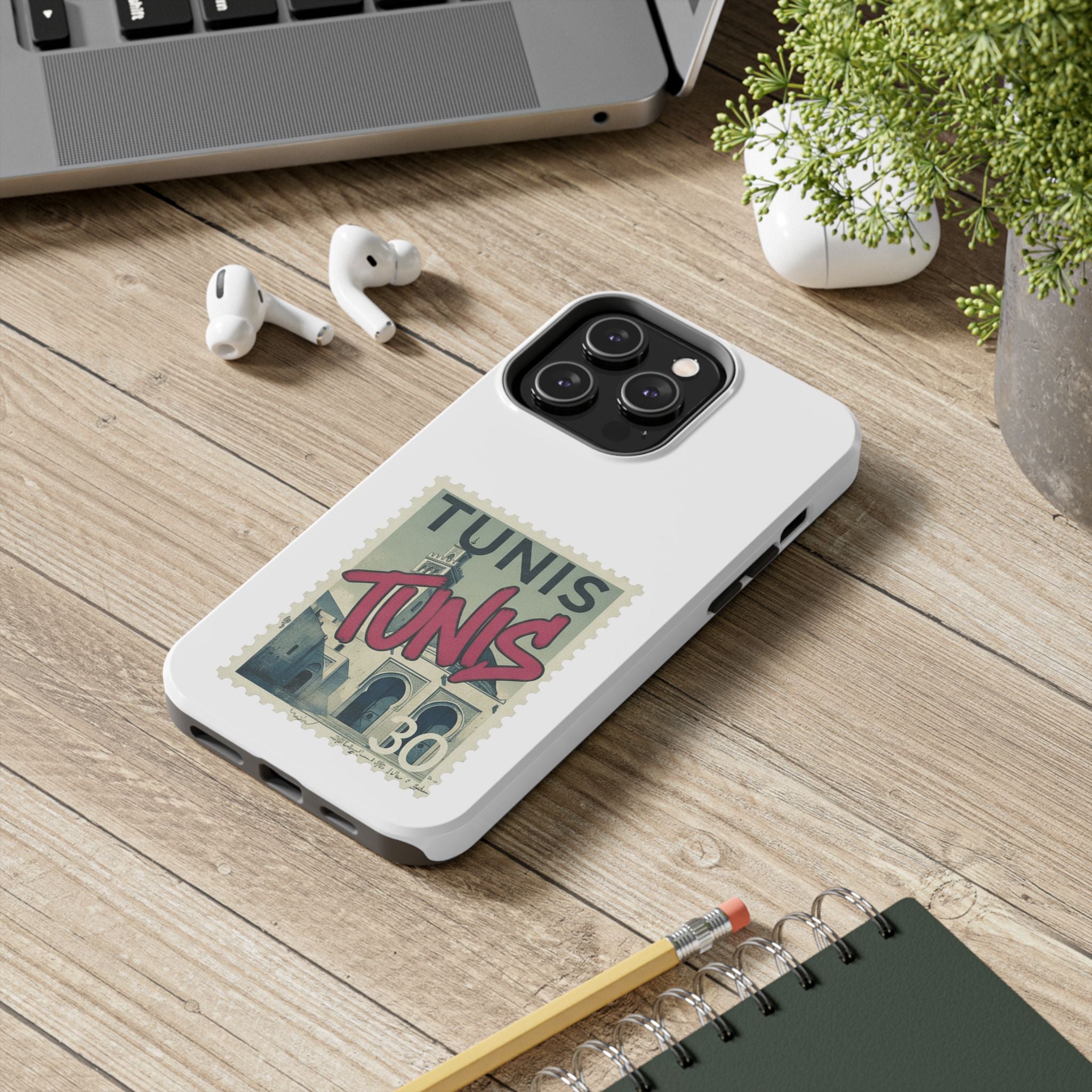 Tunis Vintage Stamp Tough Phone Case — Retro Tunisia Travel Phone Cover
