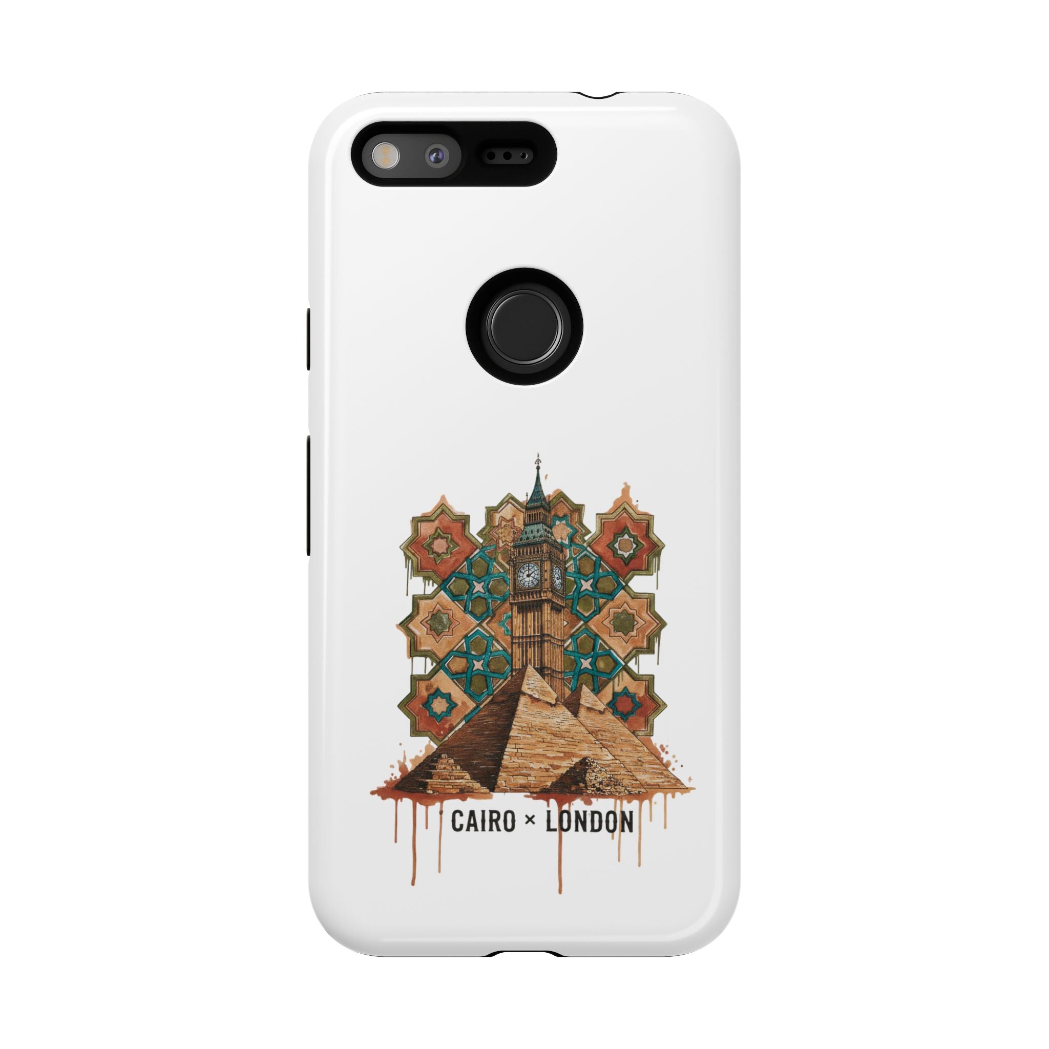 Cairo × London Phone Case — Vintage Mosaic Pyramids & Big Ben Travel Design