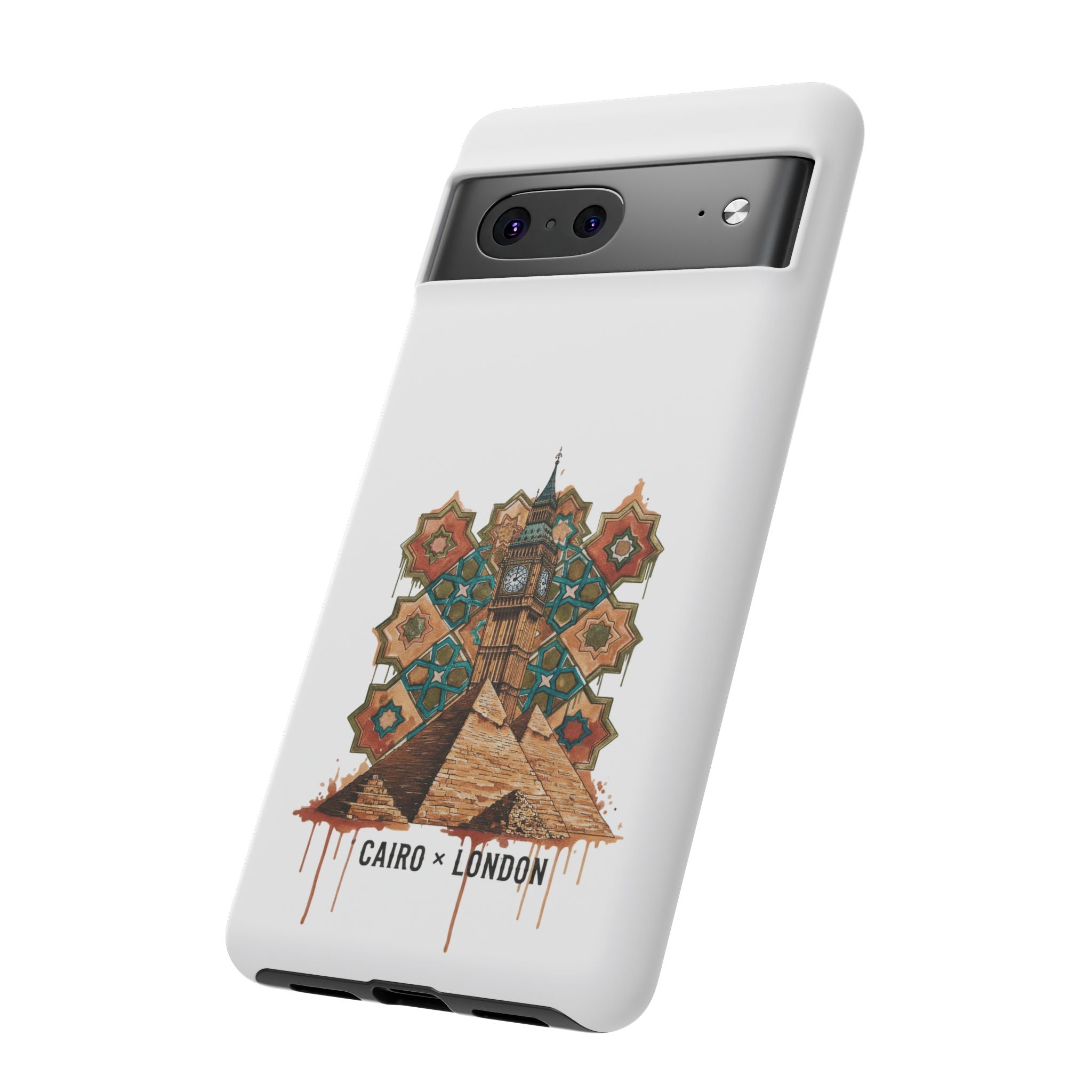 Cairo × London Phone Case — Vintage Mosaic Pyramids & Big Ben Travel Design