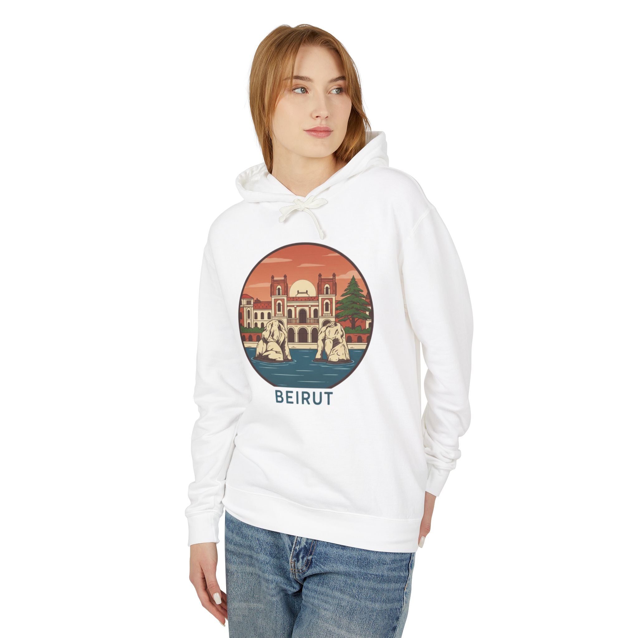 Beirut Vintage Landmark Hoodie — Retro Cityscape Graphic Hooded Sweatshirt