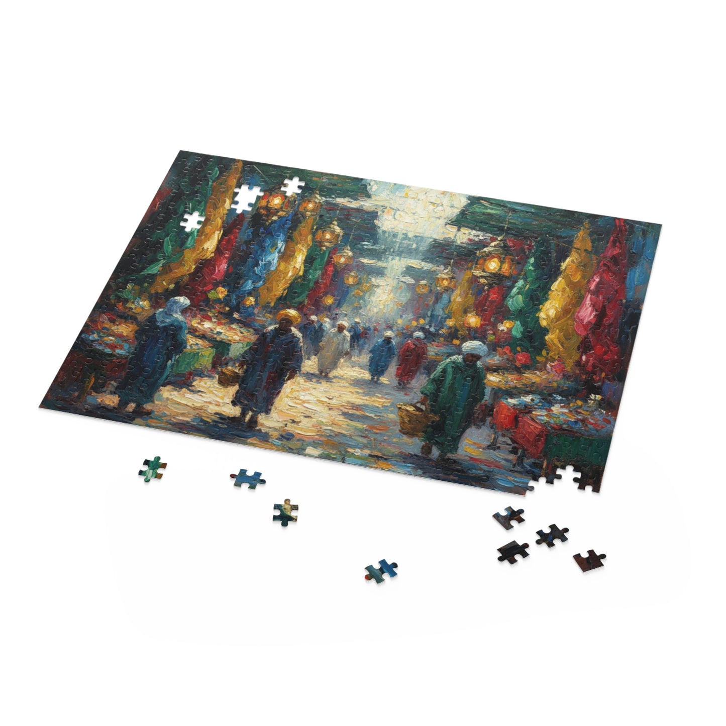 Marketplace Evening Street Puzzle — 120/252/500-Piece Scenic Jigsaw