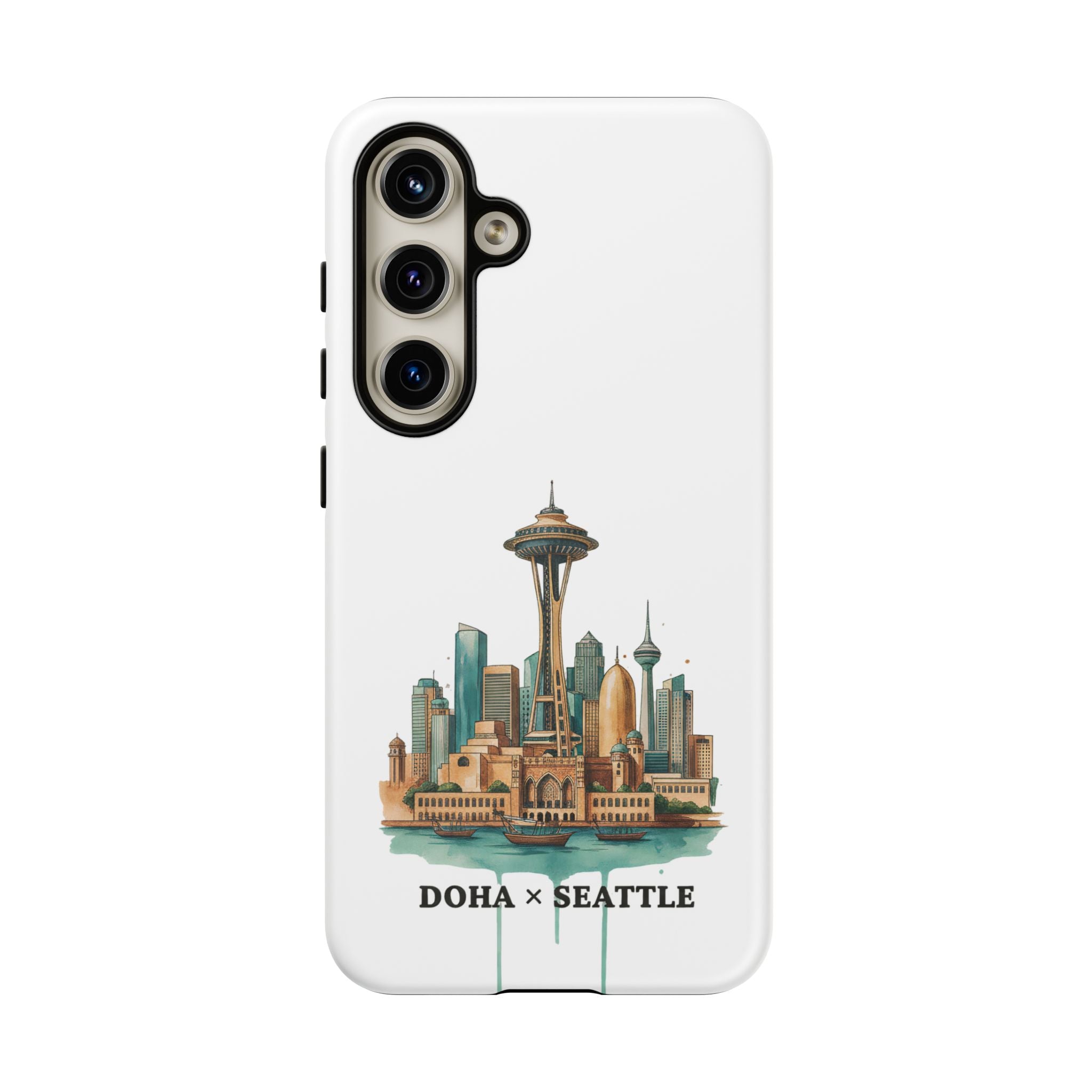 Doha x Seattle Skyline Tough Phone Case — Cityscape Protective Phone Cover