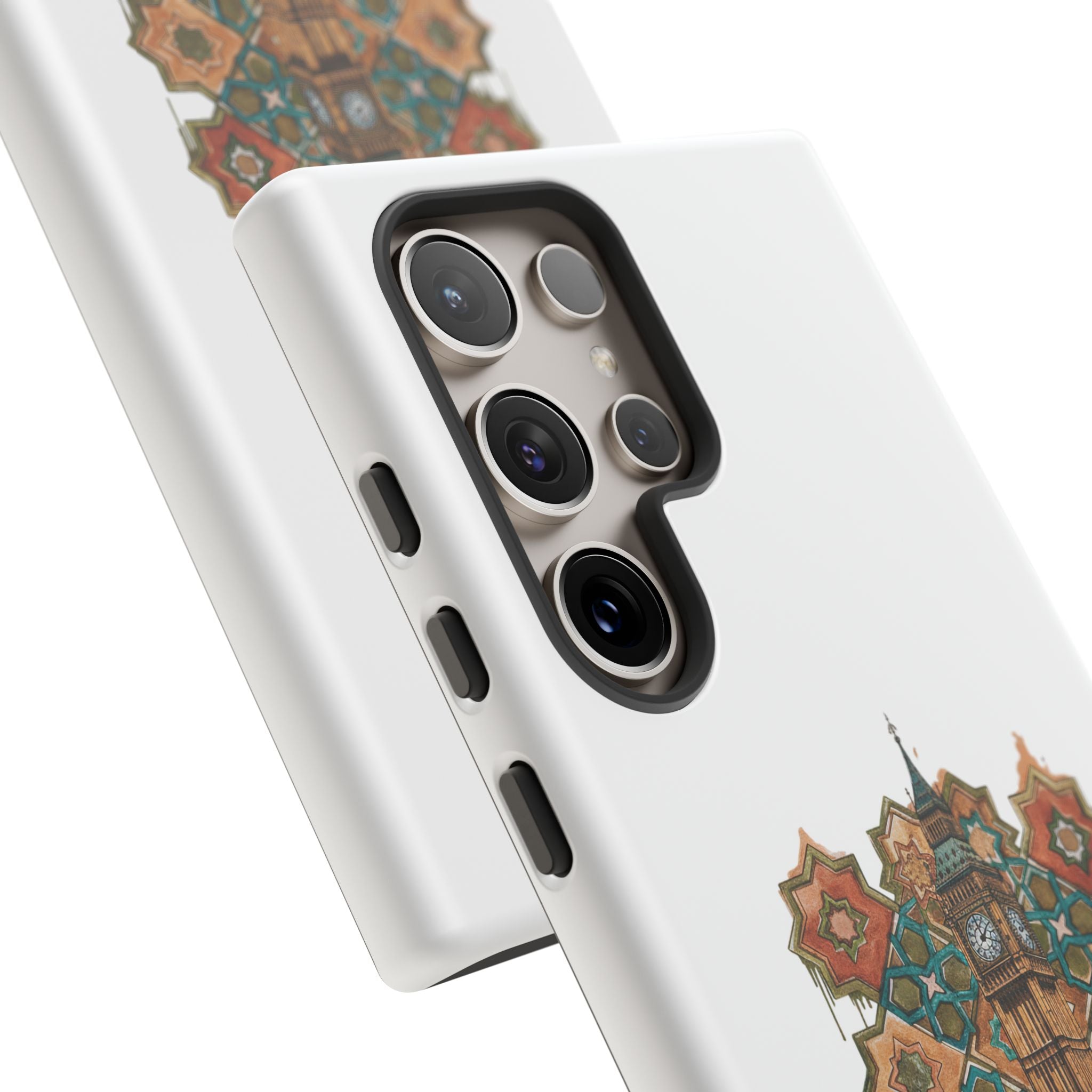 Cairo × London Phone Case — Vintage Mosaic Pyramids & Big Ben Travel Design