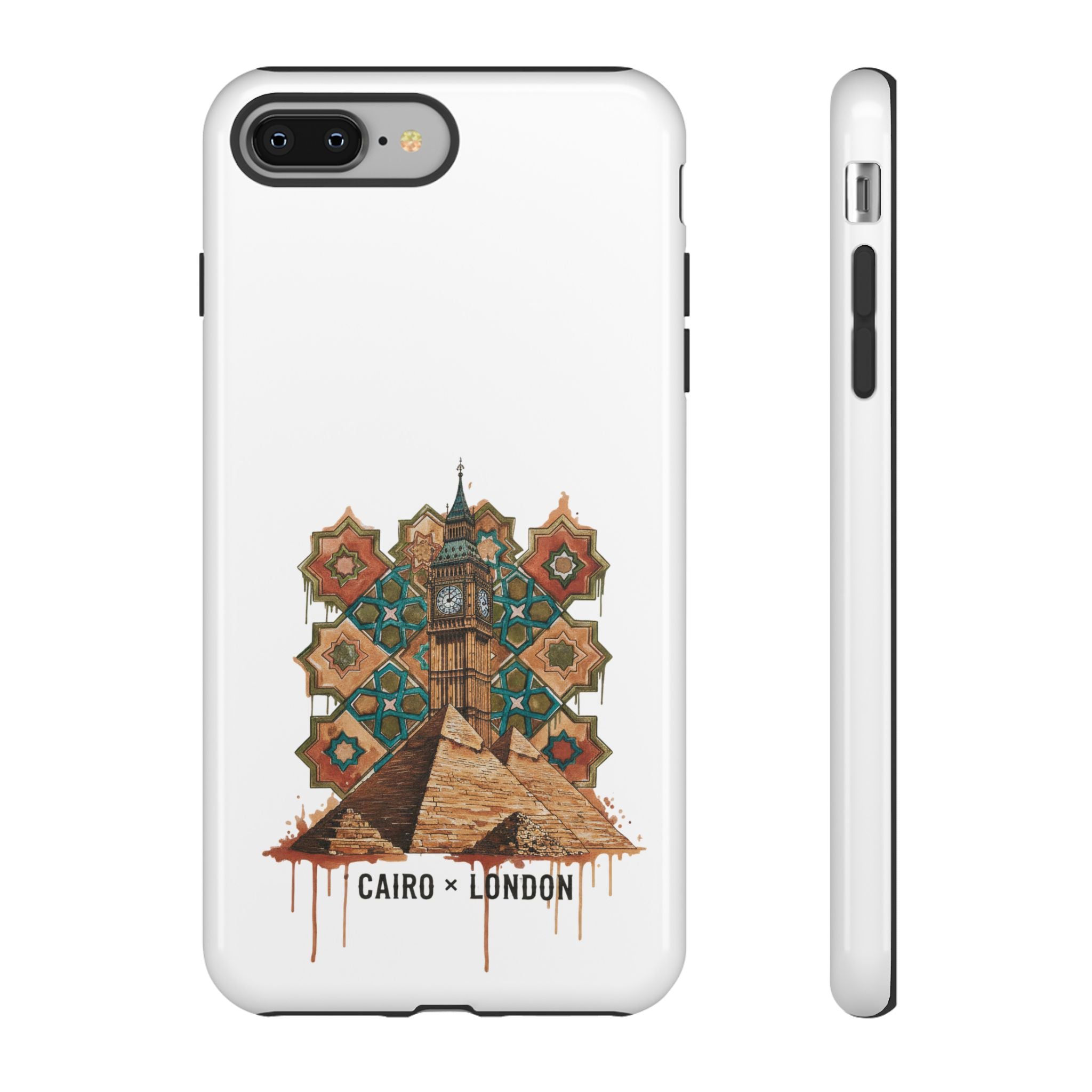 Cairo × London Phone Case — Vintage Mosaic Pyramids & Big Ben Travel Design