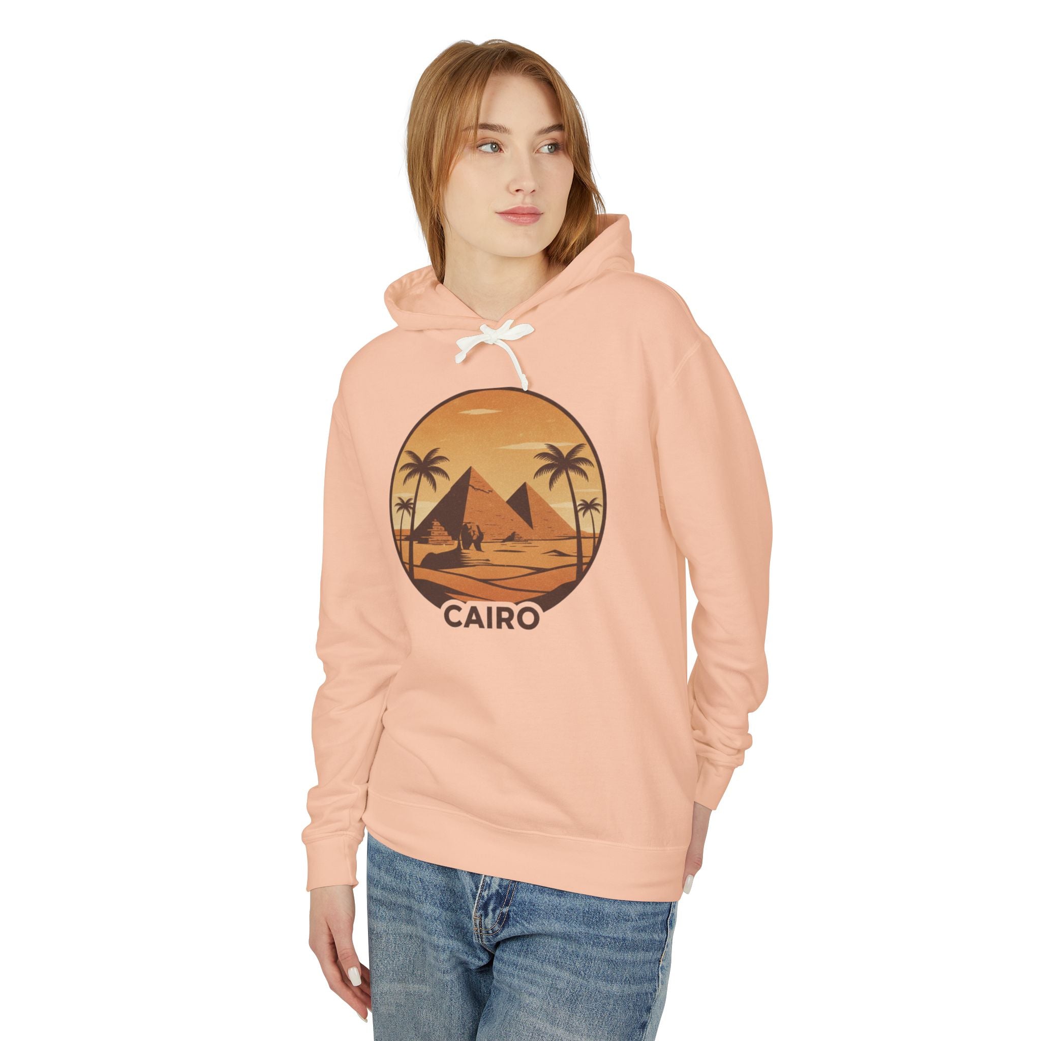Cairo Sunset Hoodie — Vintage Pyramids Palm Tree Travel Sweatshirt