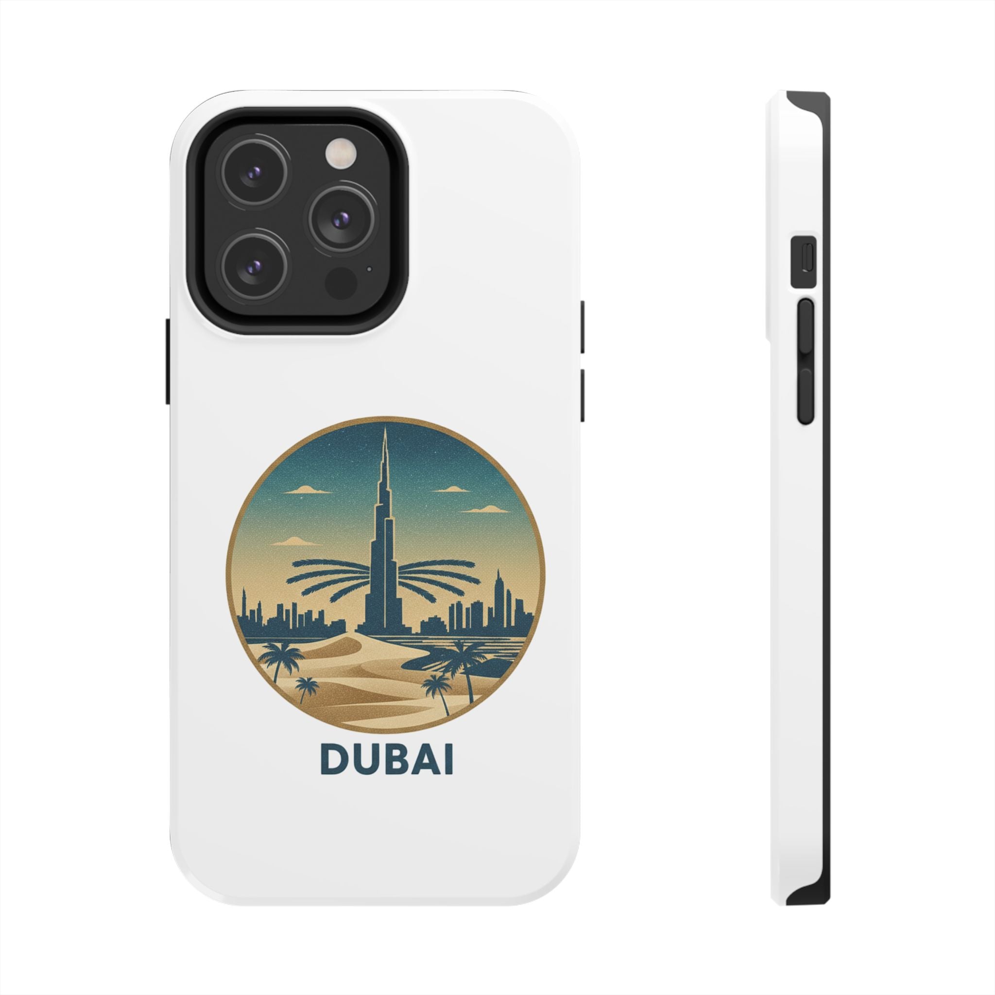 Dubai Skyline Tough Phone Case — Retro Desert Palm Travel Phone Cover