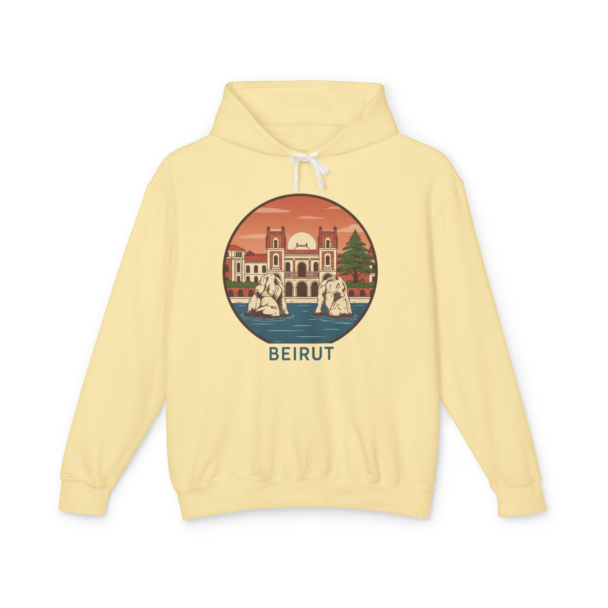 Beirut Vintage Landmark Hoodie — Retro Cityscape Graphic Hooded Sweatshirt