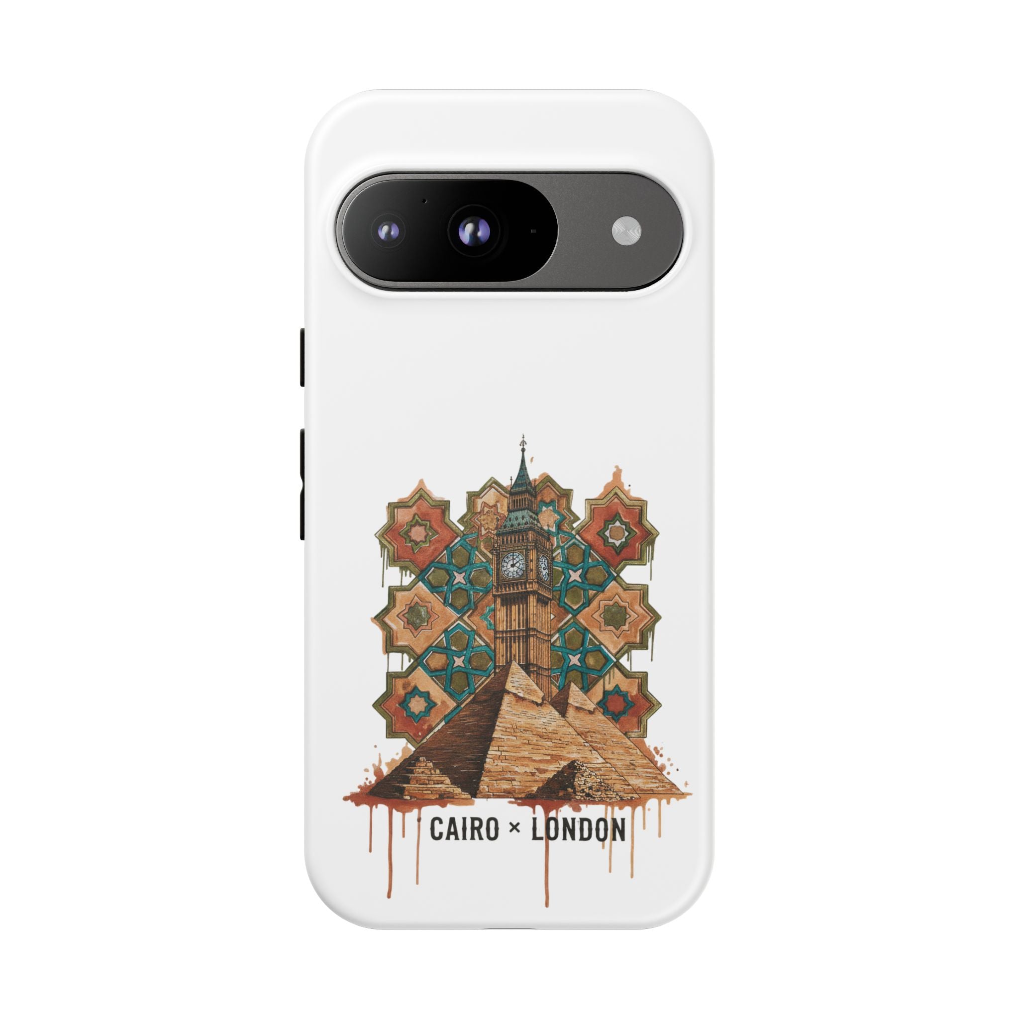 Cairo × London Phone Case — Vintage Mosaic Pyramids & Big Ben Travel Design