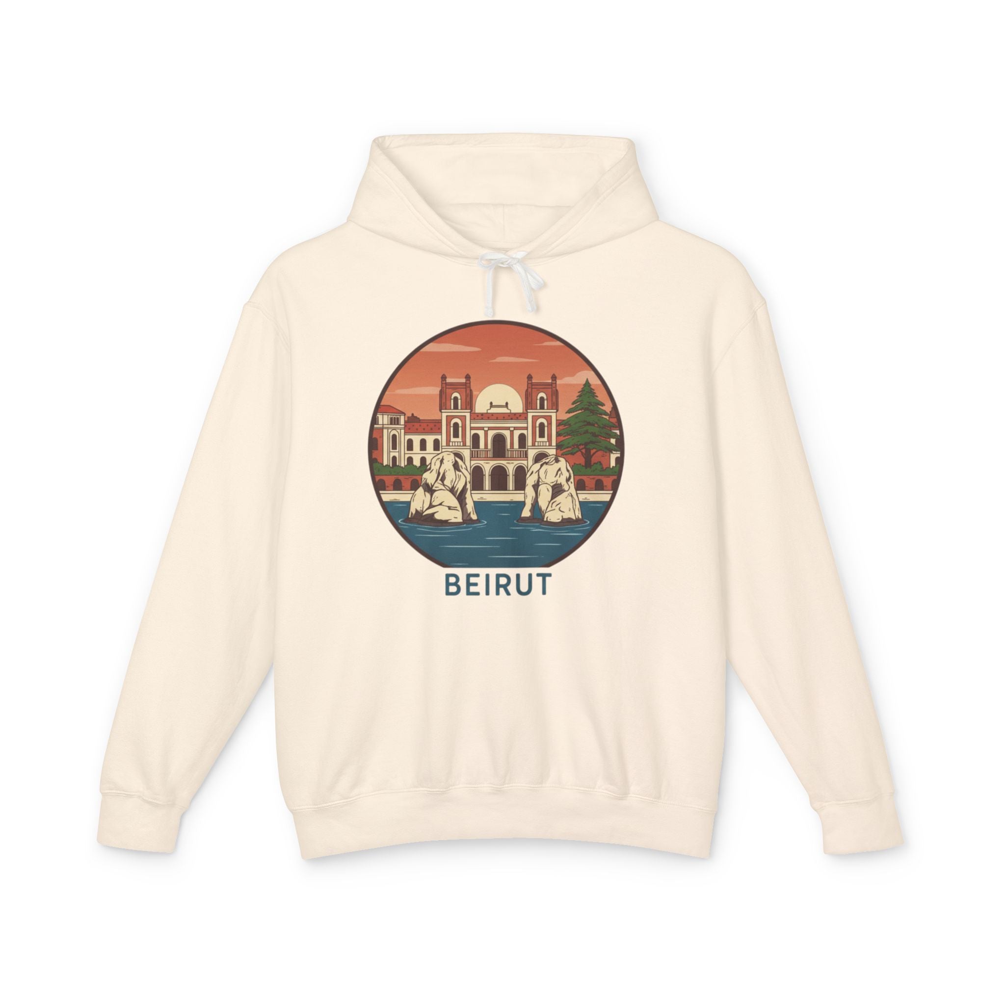 Beirut Vintage Landmark Hoodie — Retro Cityscape Graphic Hooded Sweatshirt