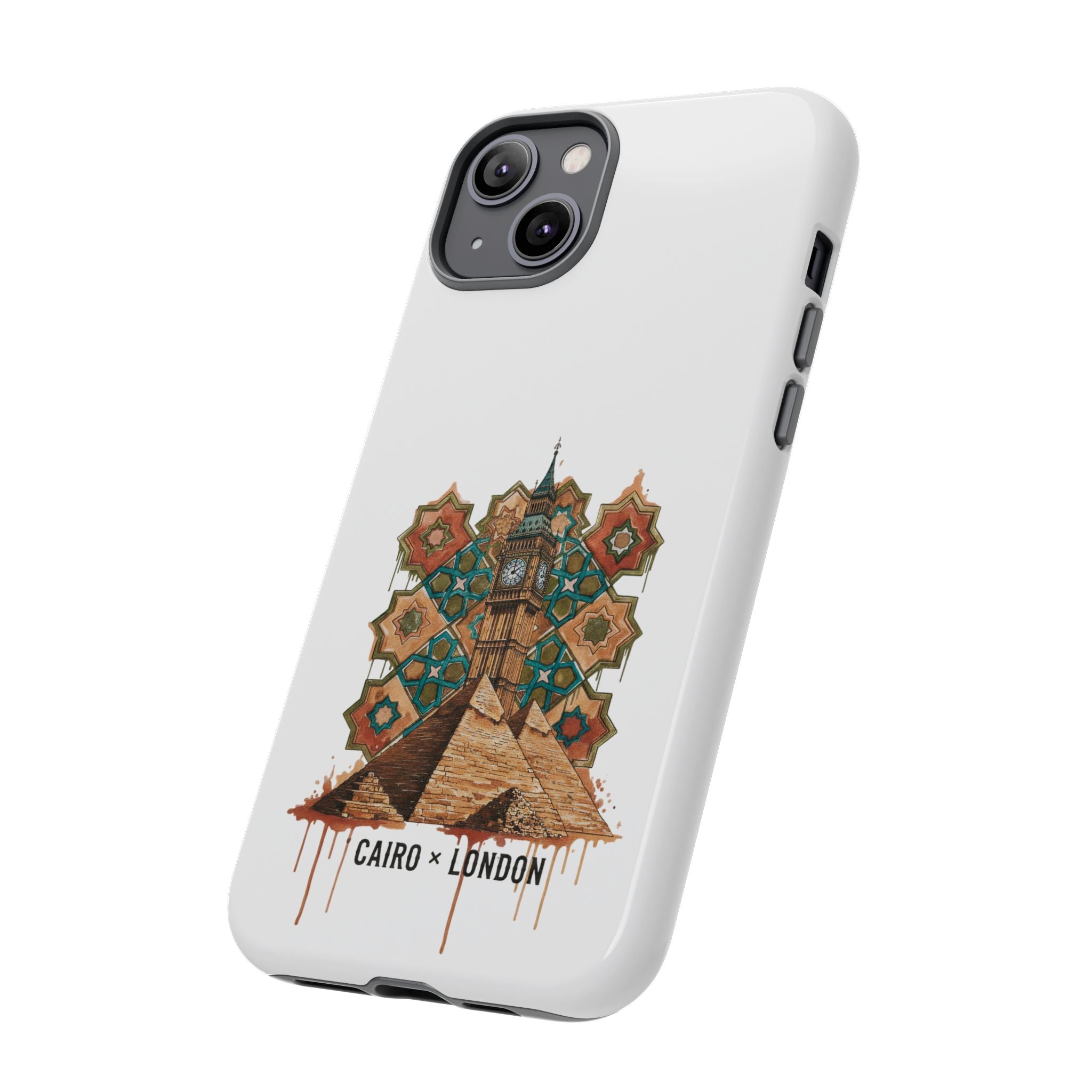 Cairo × London Phone Case — Vintage Mosaic Pyramids & Big Ben Travel Design