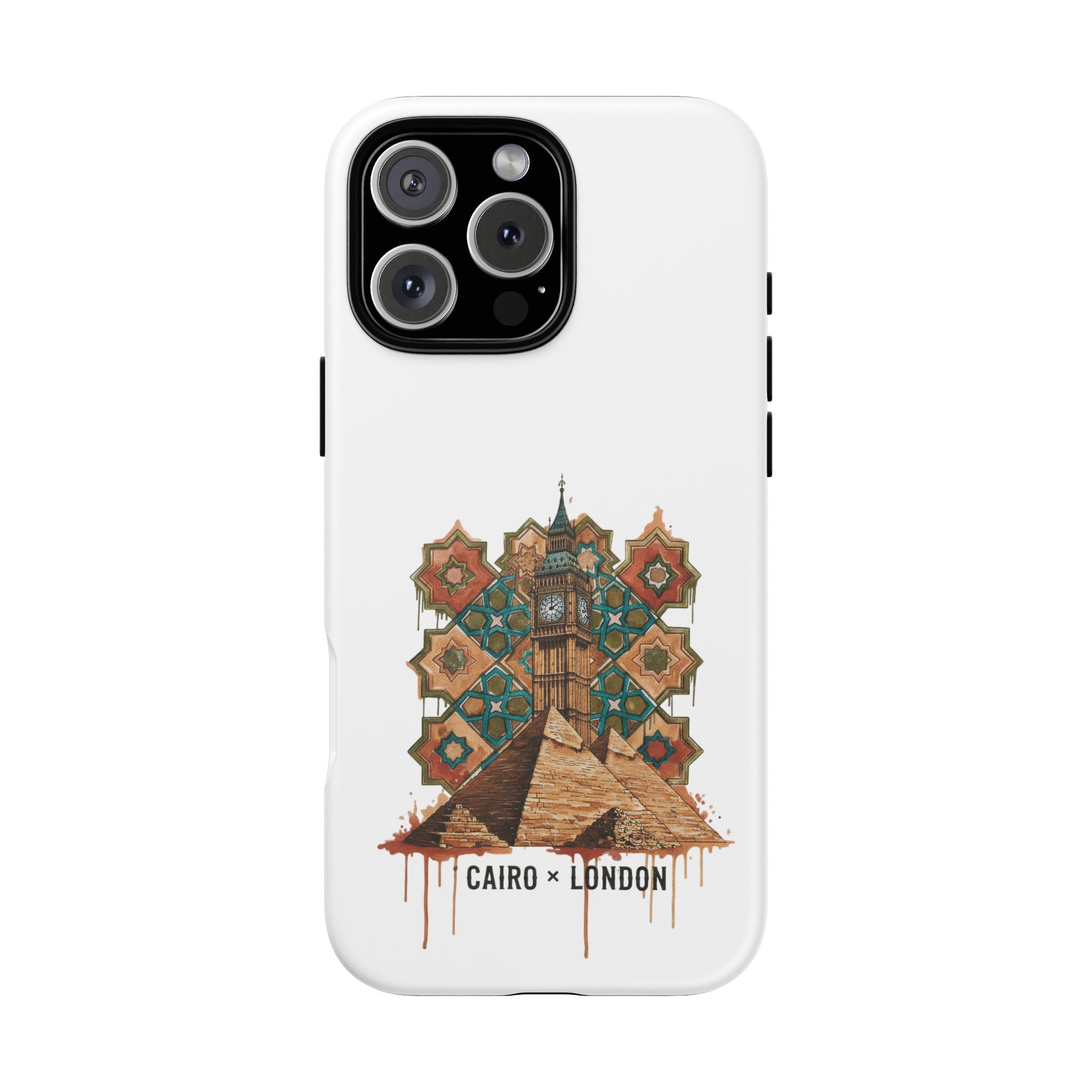 Cairo × London Phone Case — Vintage Mosaic Pyramids & Big Ben Travel Design