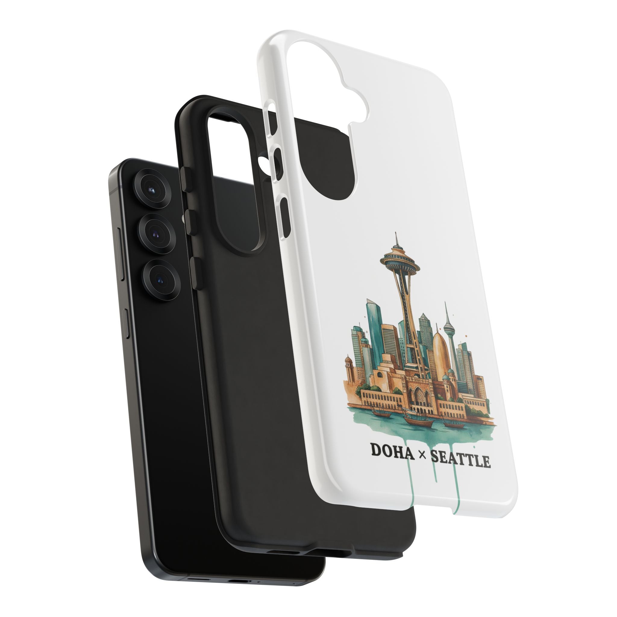 Doha x Seattle Skyline Tough Phone Case — Cityscape Protective Phone Cover