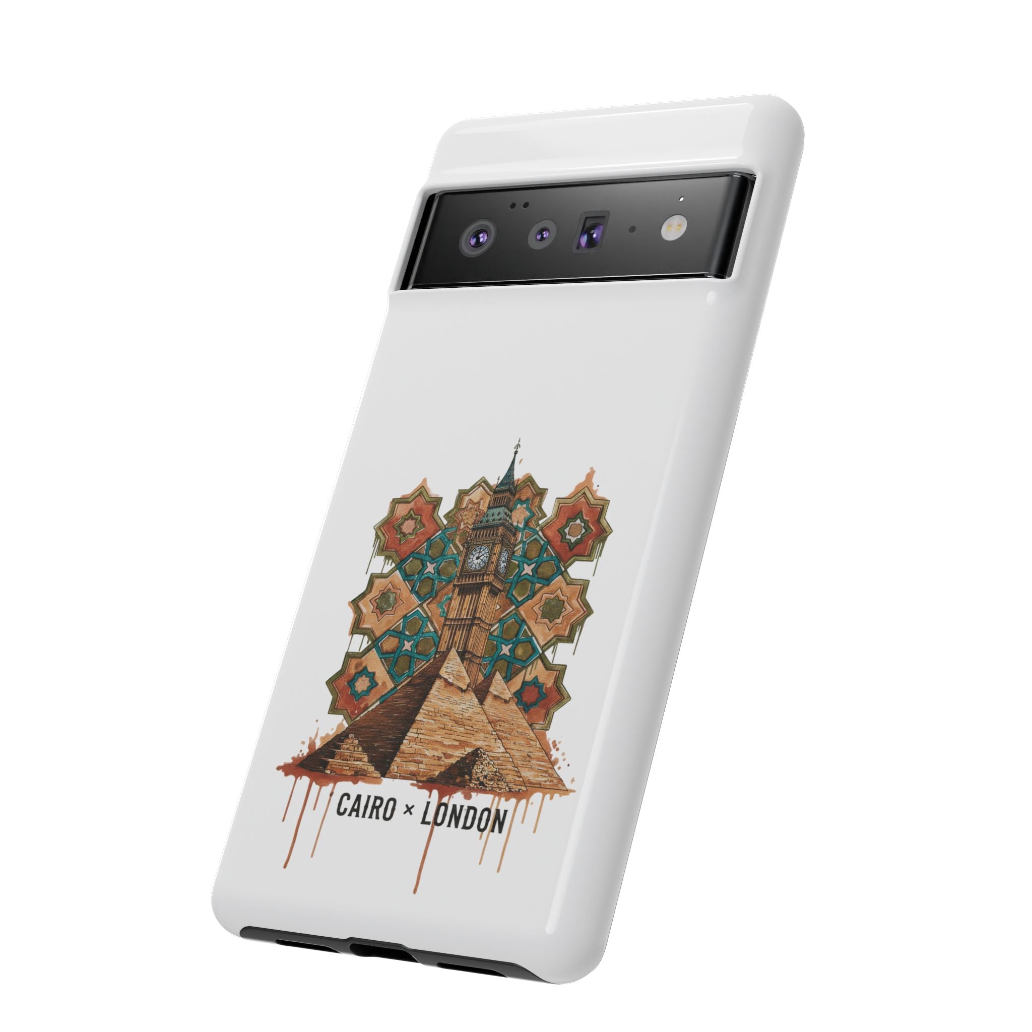 Cairo × London Phone Case — Vintage Mosaic Pyramids & Big Ben Travel Design