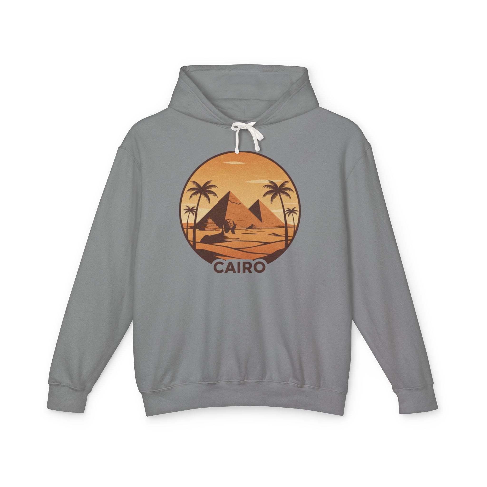 Cairo Sunset Hoodie — Vintage Pyramids Palm Tree Travel Sweatshirt