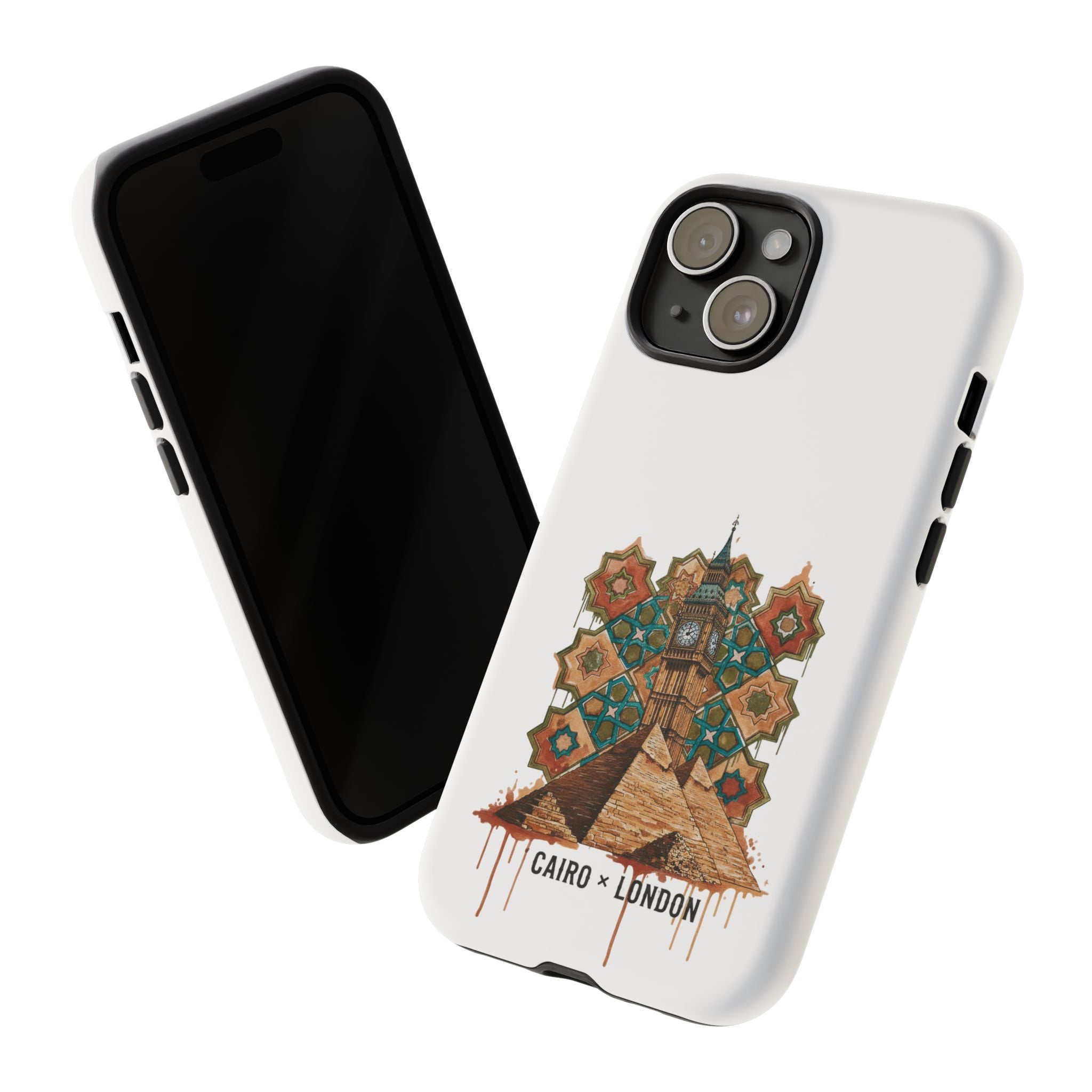 Cairo × London Phone Case — Vintage Mosaic Pyramids & Big Ben Travel Design