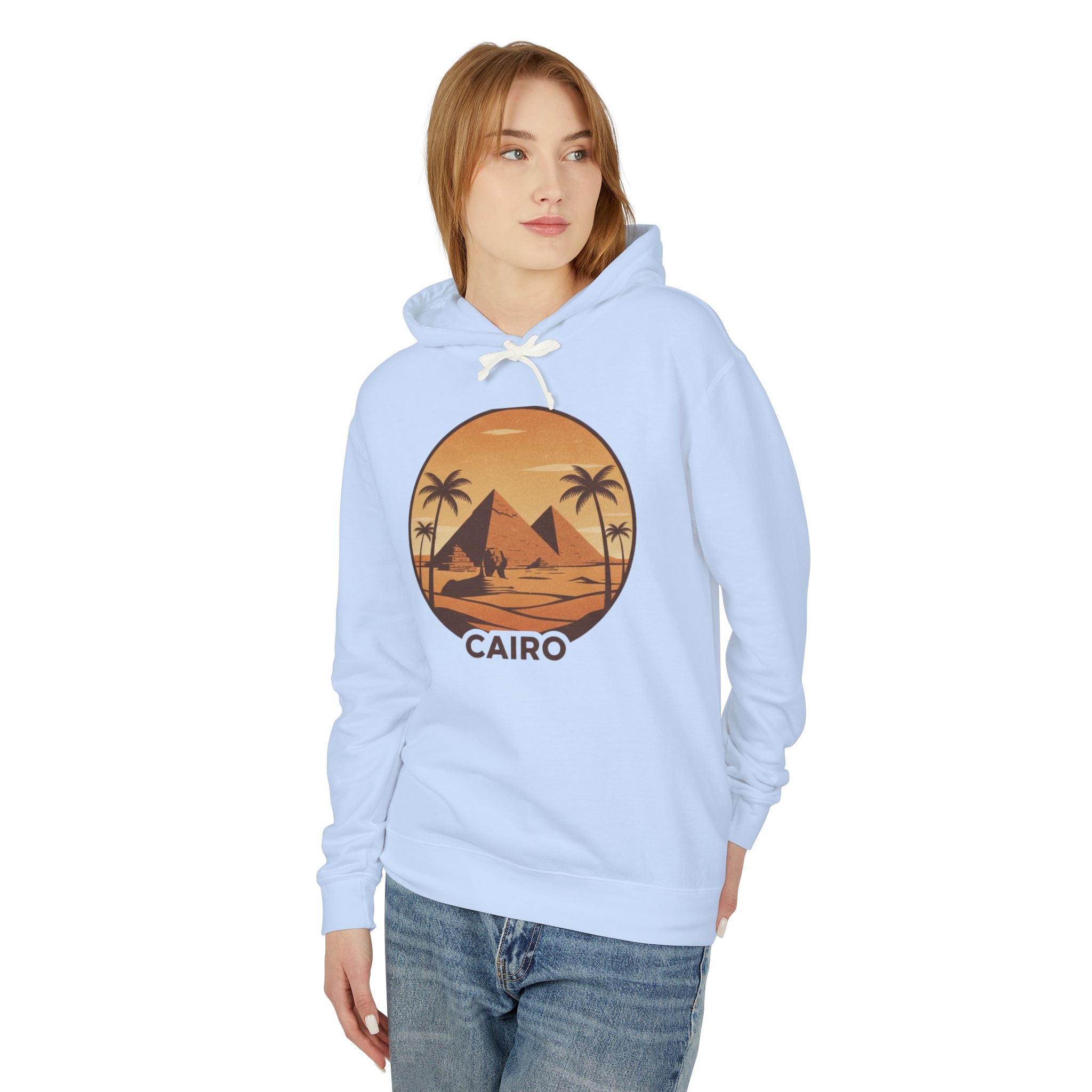 Cairo Sunset Hoodie — Vintage Pyramids Palm Tree Travel Sweatshirt