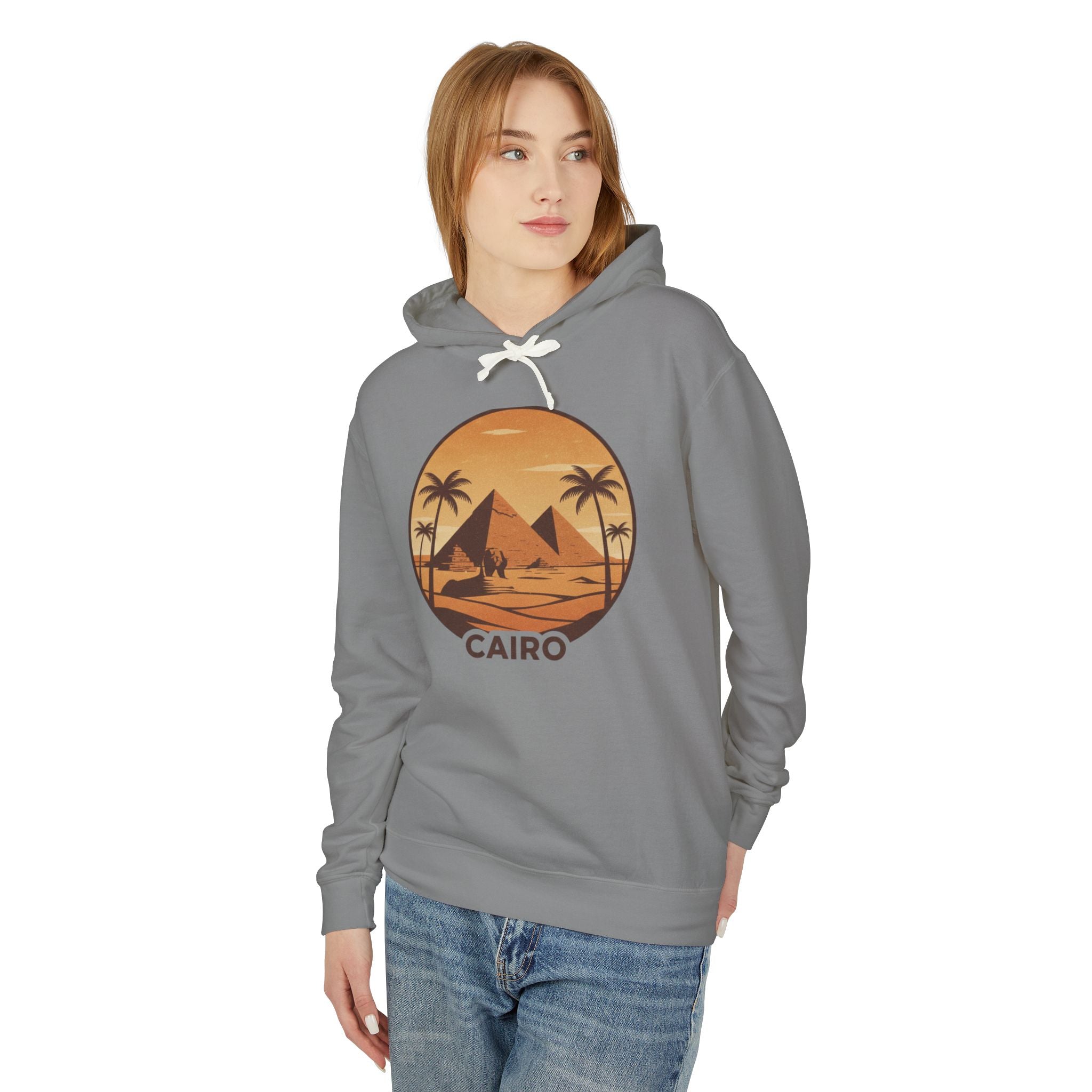 Cairo Sunset Hoodie — Vintage Pyramids Palm Tree Travel Sweatshirt