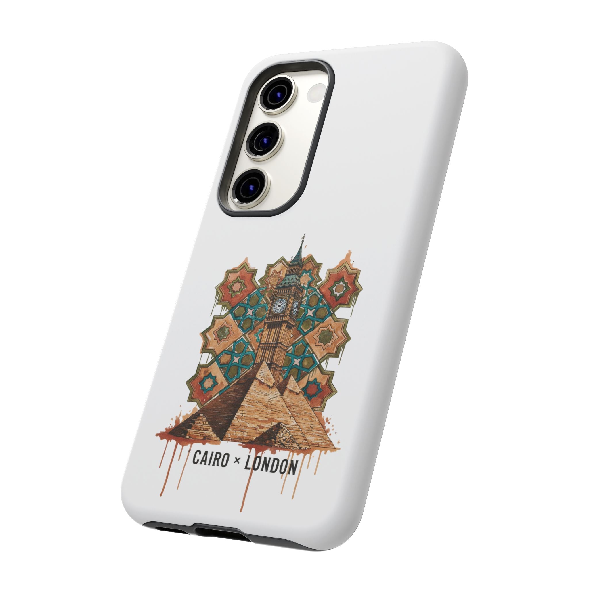 Cairo × London Phone Case — Vintage Mosaic Pyramids & Big Ben Travel Design