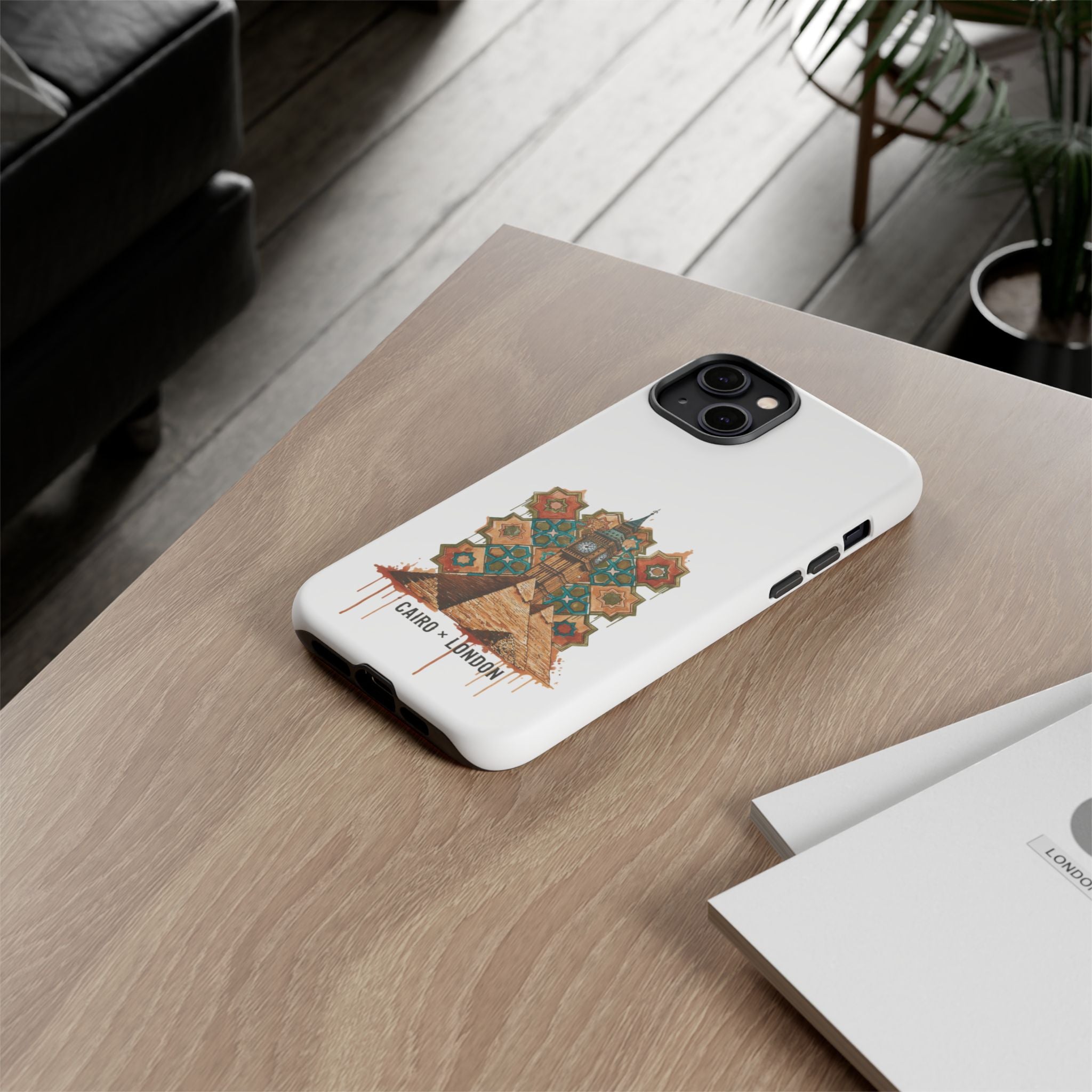 Cairo × London Phone Case — Vintage Mosaic Pyramids & Big Ben Travel Design