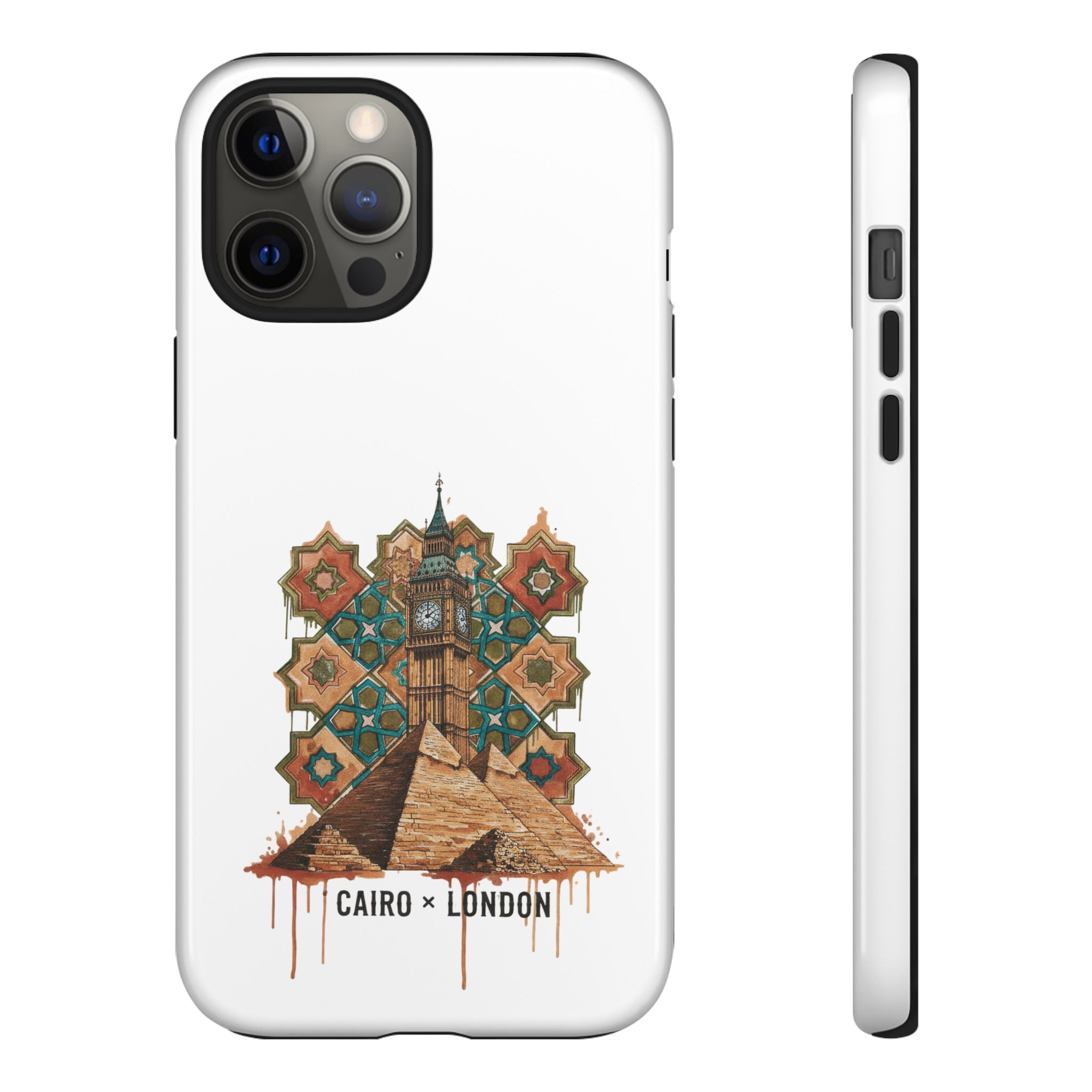 Cairo × London Phone Case — Vintage Mosaic Pyramids & Big Ben Travel Design