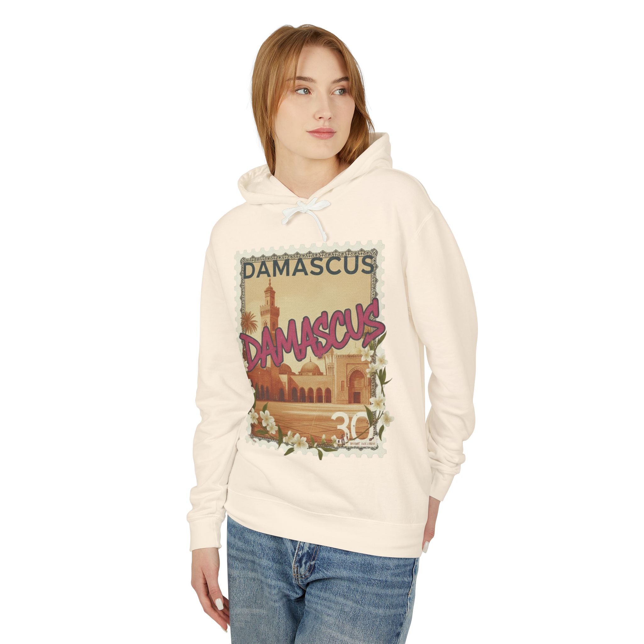 Damascus Vintage Postage Hoodie — Retro Travel Sweatshirt