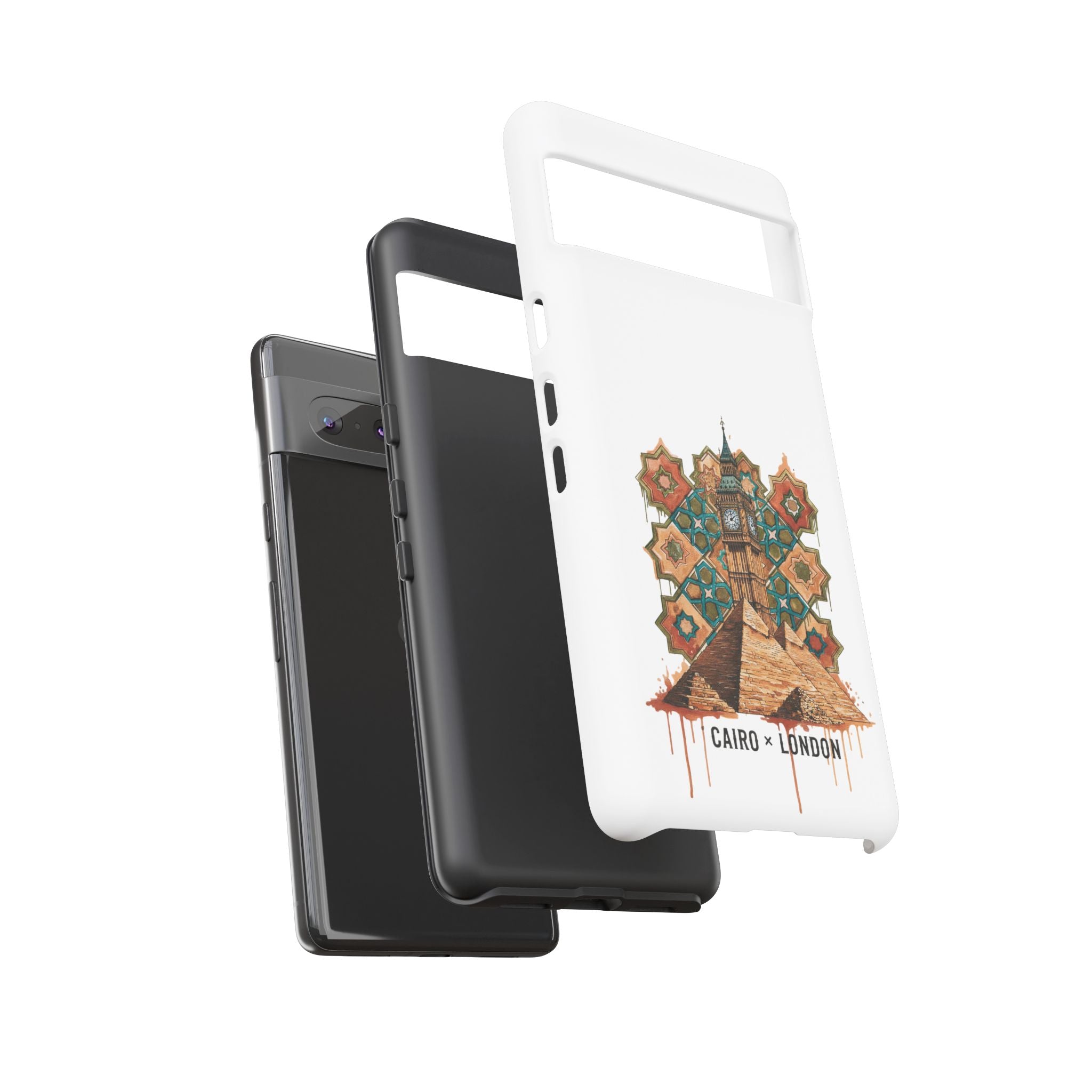 Cairo × London Phone Case — Vintage Mosaic Pyramids & Big Ben Travel Design