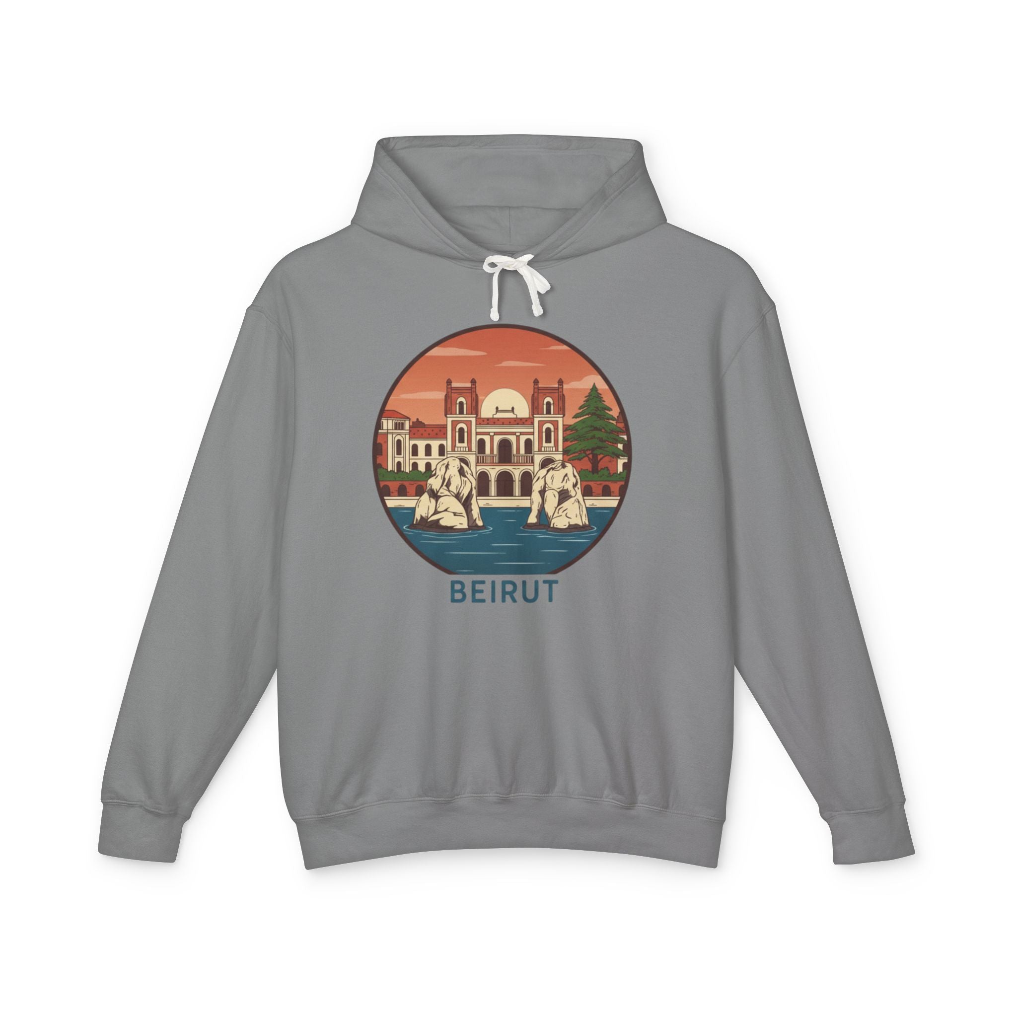 Beirut Vintage Landmark Hoodie — Retro Cityscape Graphic Hooded Sweatshirt