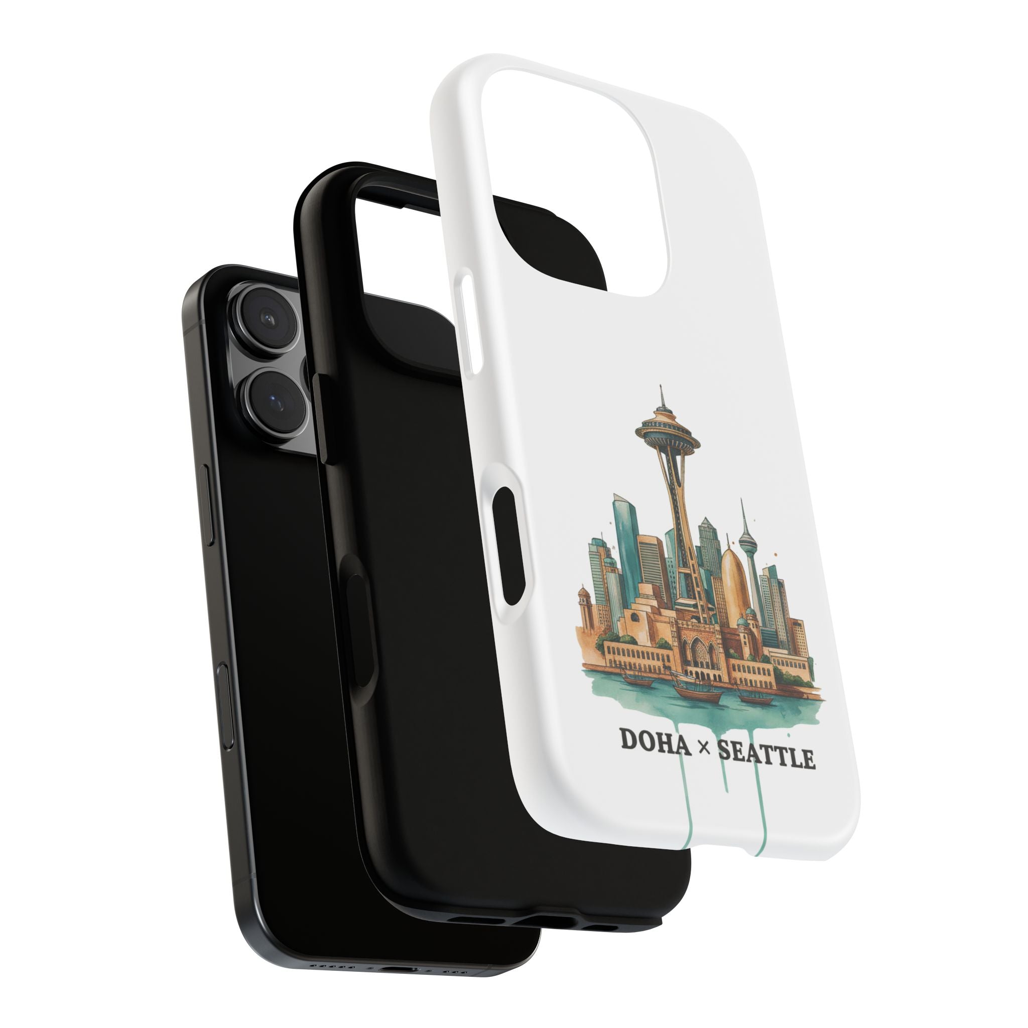 Doha x Seattle Skyline Tough Phone Case — Cityscape Protective Phone Cover